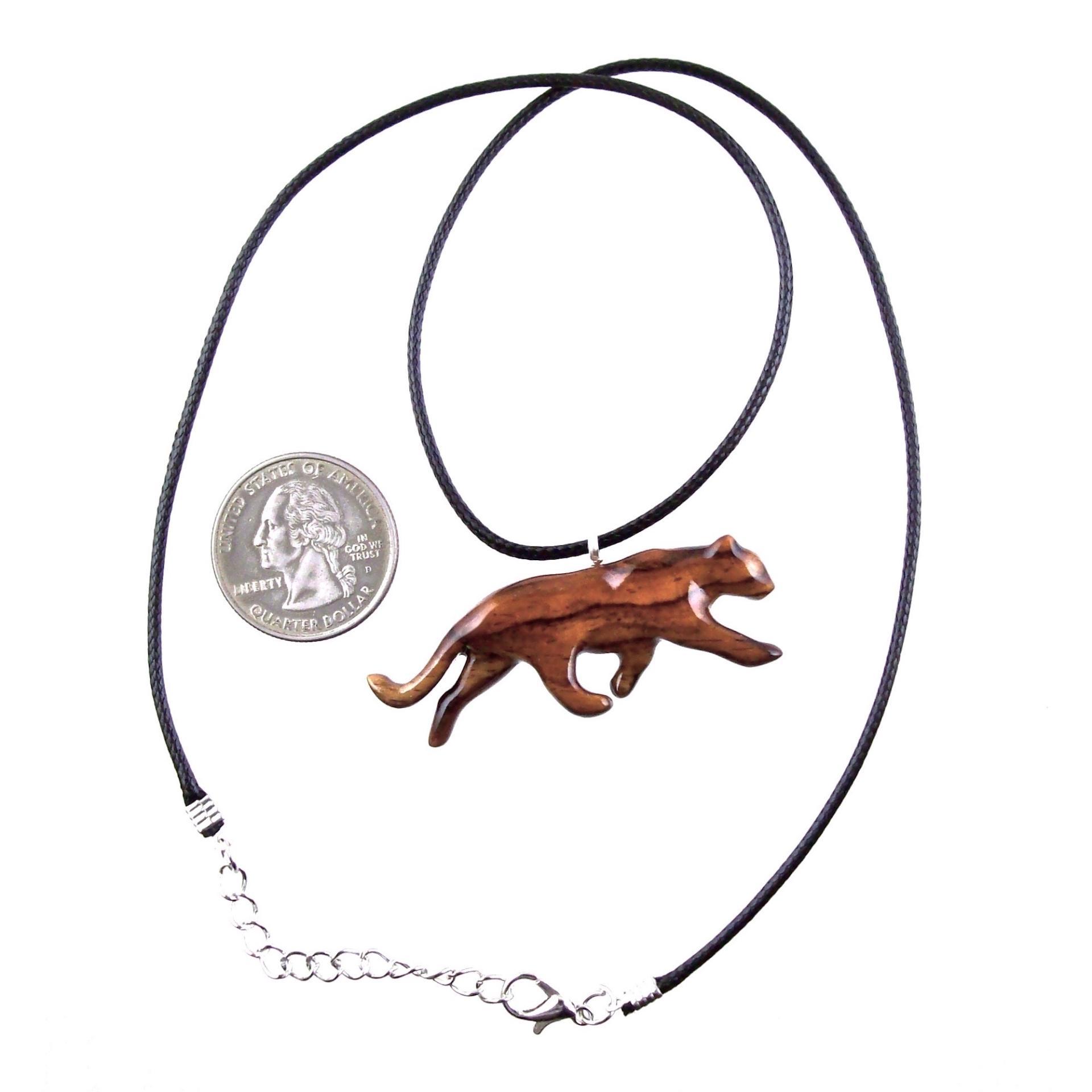 Hand Carved Puma Pendant, Wooden Panther Necklace, Panther, Cougar, Mountain Lion, Animal Jewelry for Men or Women, Gift for Him Her