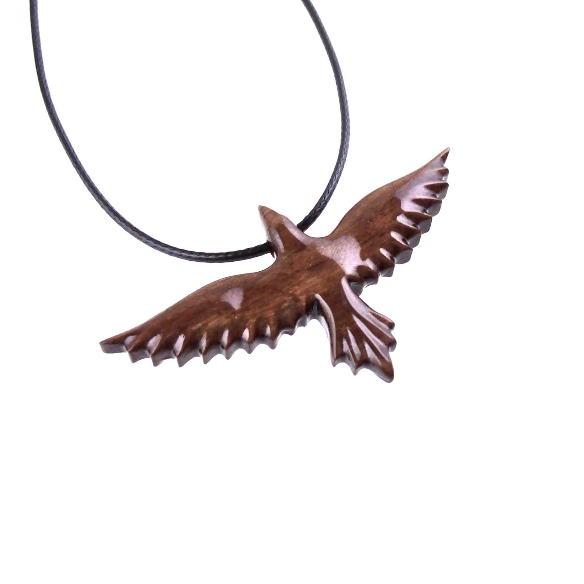 Flying Raven Necklace, Hand Carved Wooden Crow Pendant, Totem Wood Bird Jewelry for Men or Women, One of a Kind Gift for Him Her