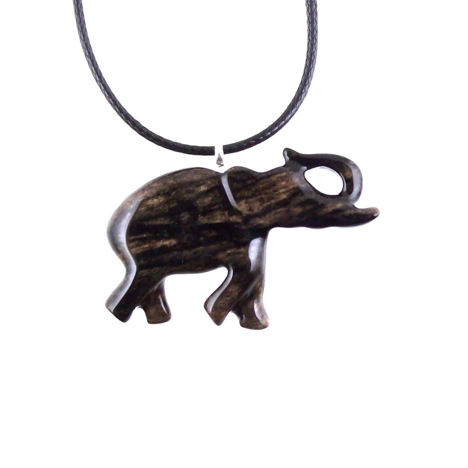 Lucky Elephant Pendant, Hand Carved Trunk Up Wooden Elephant Necklace for Men or Women, Spiritual Animal Wood Jewelry, Gift for Him Her