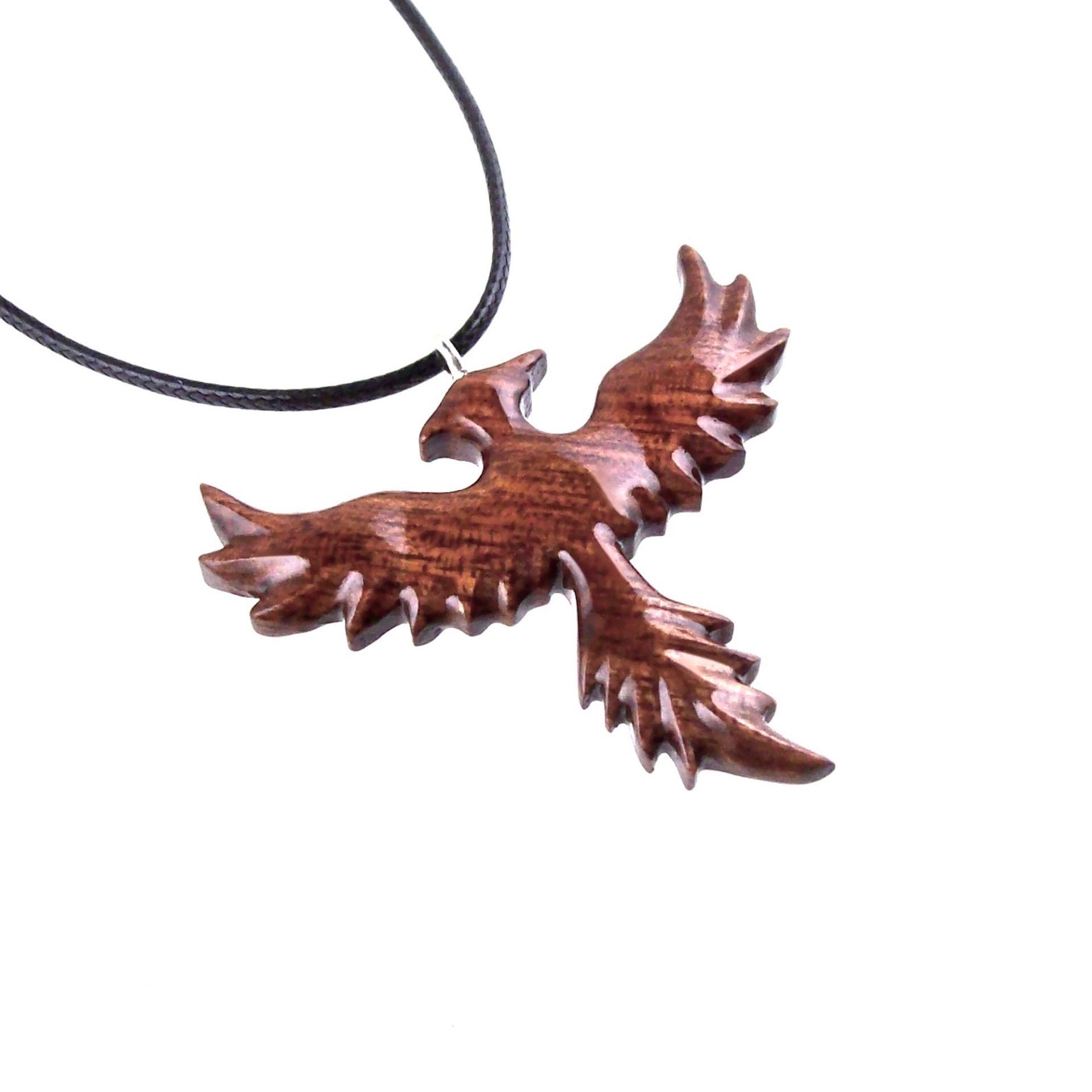 Rising Phoenix Necklace, Hand Carved Wooden Firebird Pendant, Handmade Wood Jewelry, Inspirational Gift for Her Him