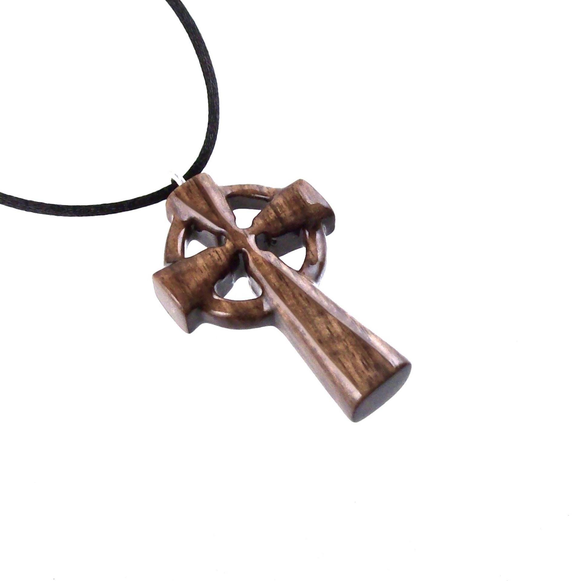 Wooden Celtic Cross Pendant, Wood Celtic Cross Necklace, Hand Carved Irish Christian Jewelry for Men