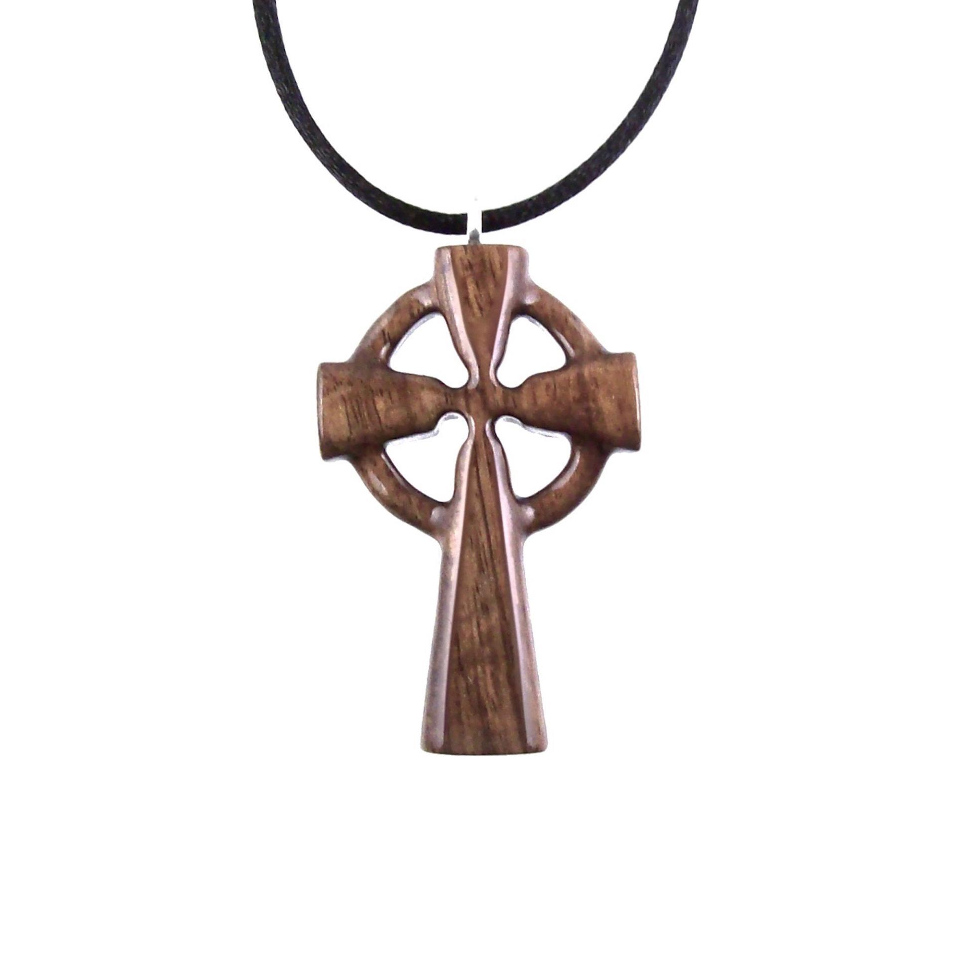 Wooden Celtic Cross Pendant, Wood Celtic Cross Necklace, Hand Carved Irish Christian Jewelry for Men