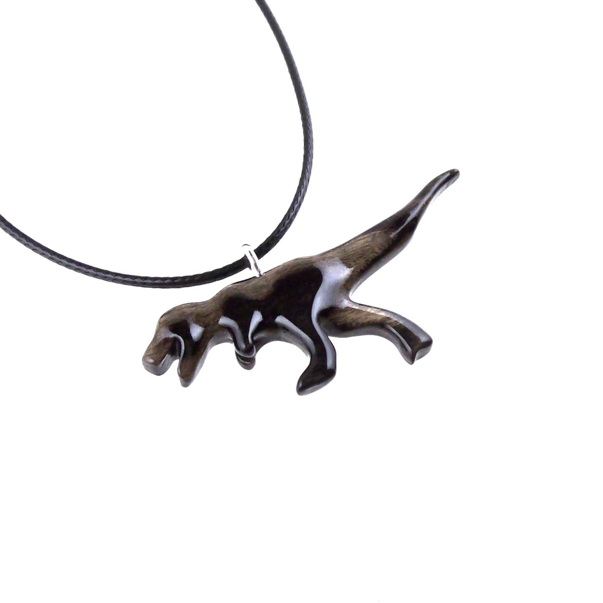 T-Rex Necklace, Hand Carved Wooden Dinosaur Pendant, Tyrannosaurus Necklace, Jurassic Reptile Wood Jewelry Gift for Him Her