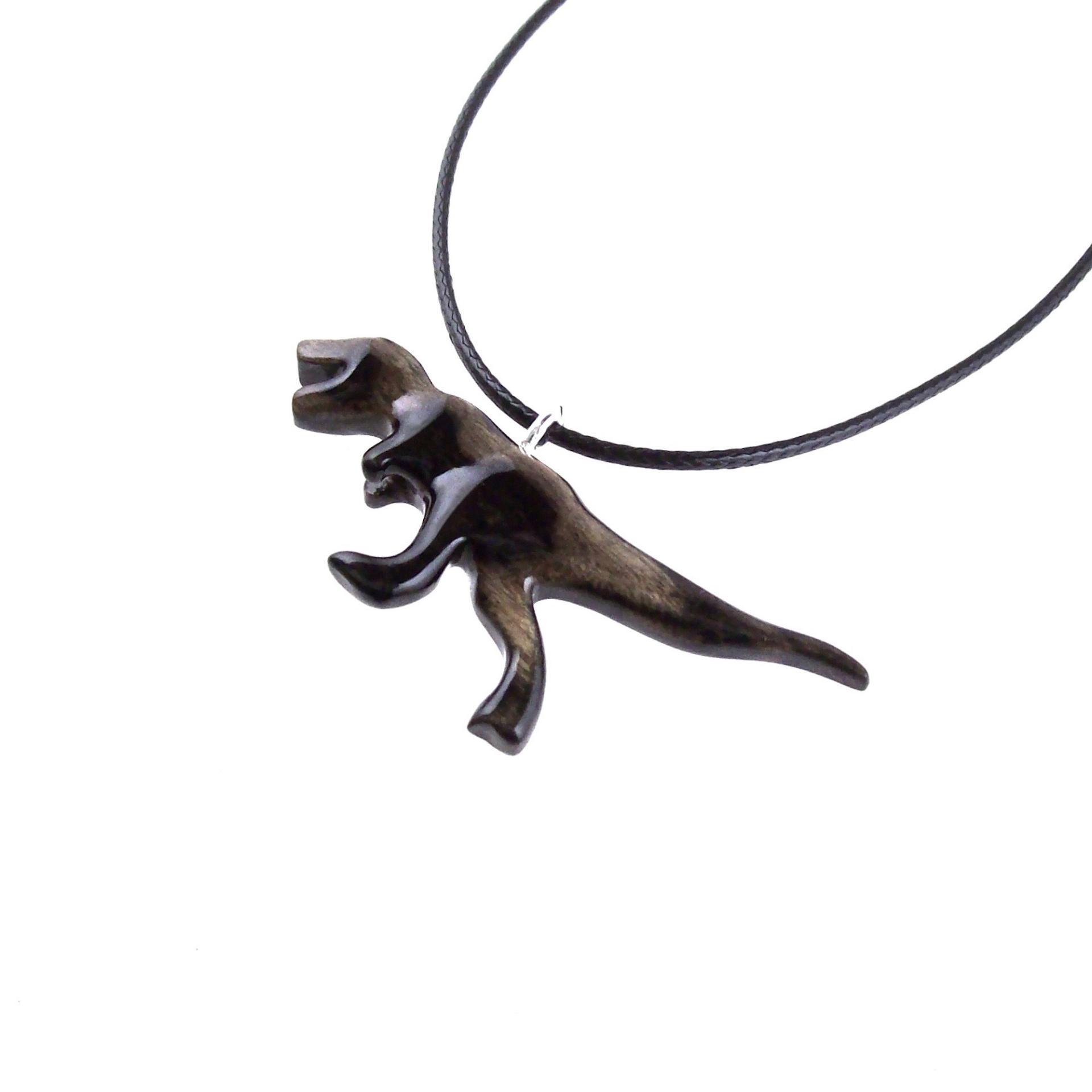 T-Rex Necklace, Hand Carved Wooden Dinosaur Pendant, Tyrannosaurus Necklace, Jurassic Reptile Wood Jewelry Gift for Him Her