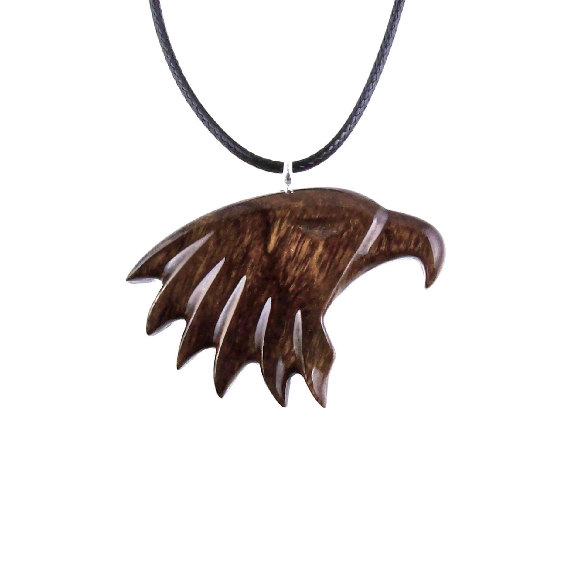 Wooden Eagle Head Pendant, Hand Carved Mens Wood Necklace, Spirit Animal Totem Bird Jewelry, One of a Kind Handmade Gift for Him