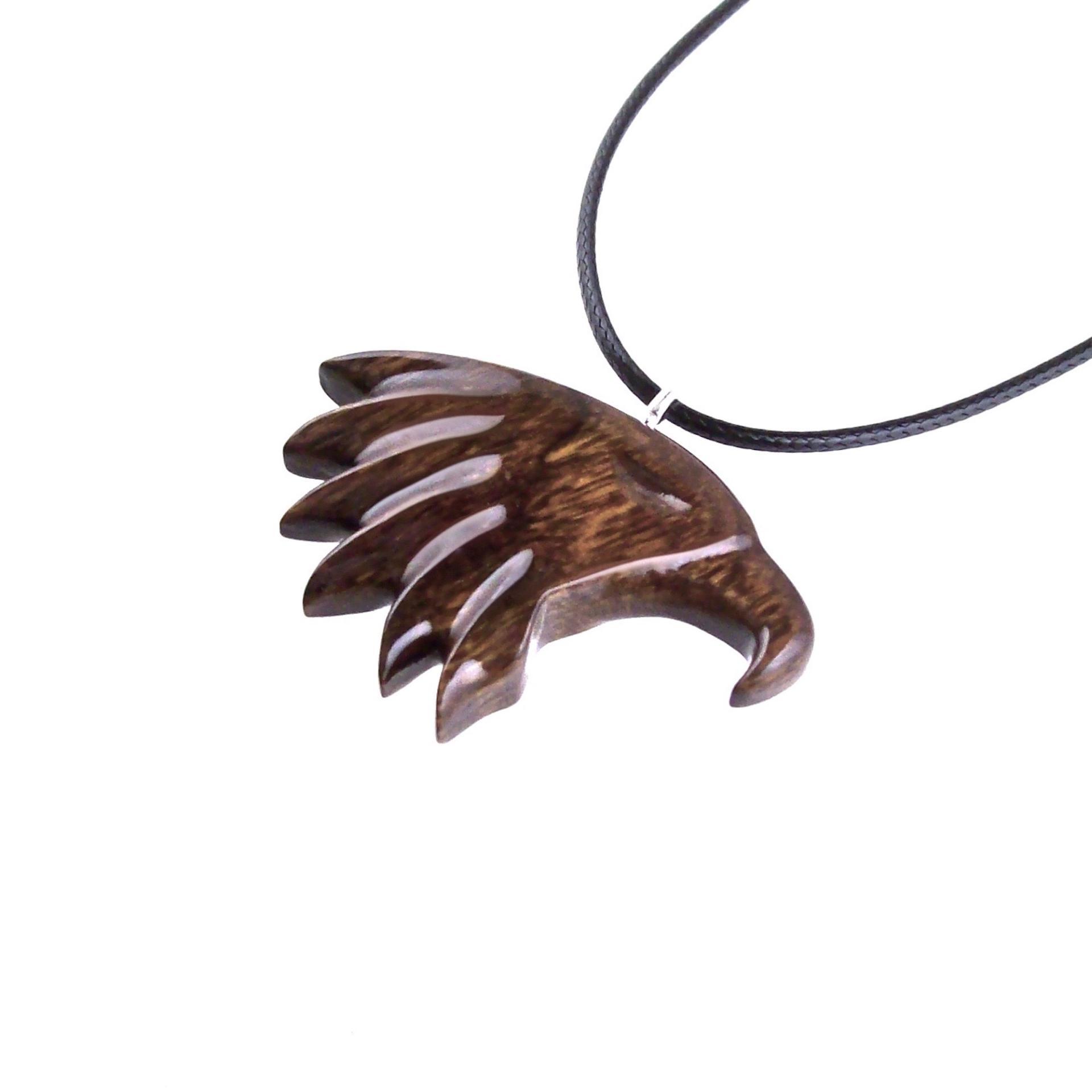 Wooden Eagle Head Pendant, Hand Carved Mens Wood Necklace, Spirit Animal Totem Bird Jewelry, One of a Kind Handmade Gift for Him