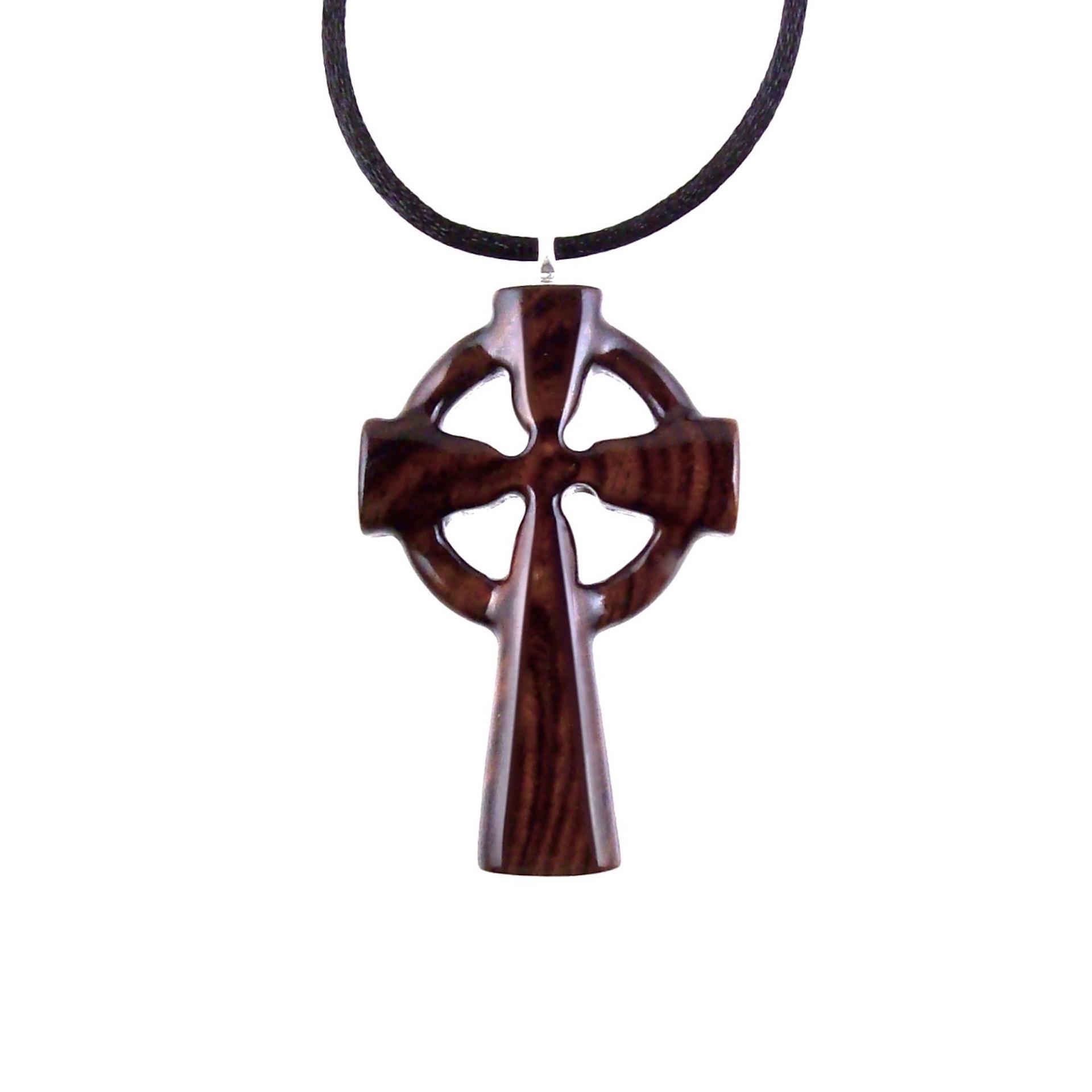 Wooden Celtic Cross Pendant, Hand Carved Celtic Cross Necklace, Wood Cross Necklace Gift for Him, Irish Christian Jewelry