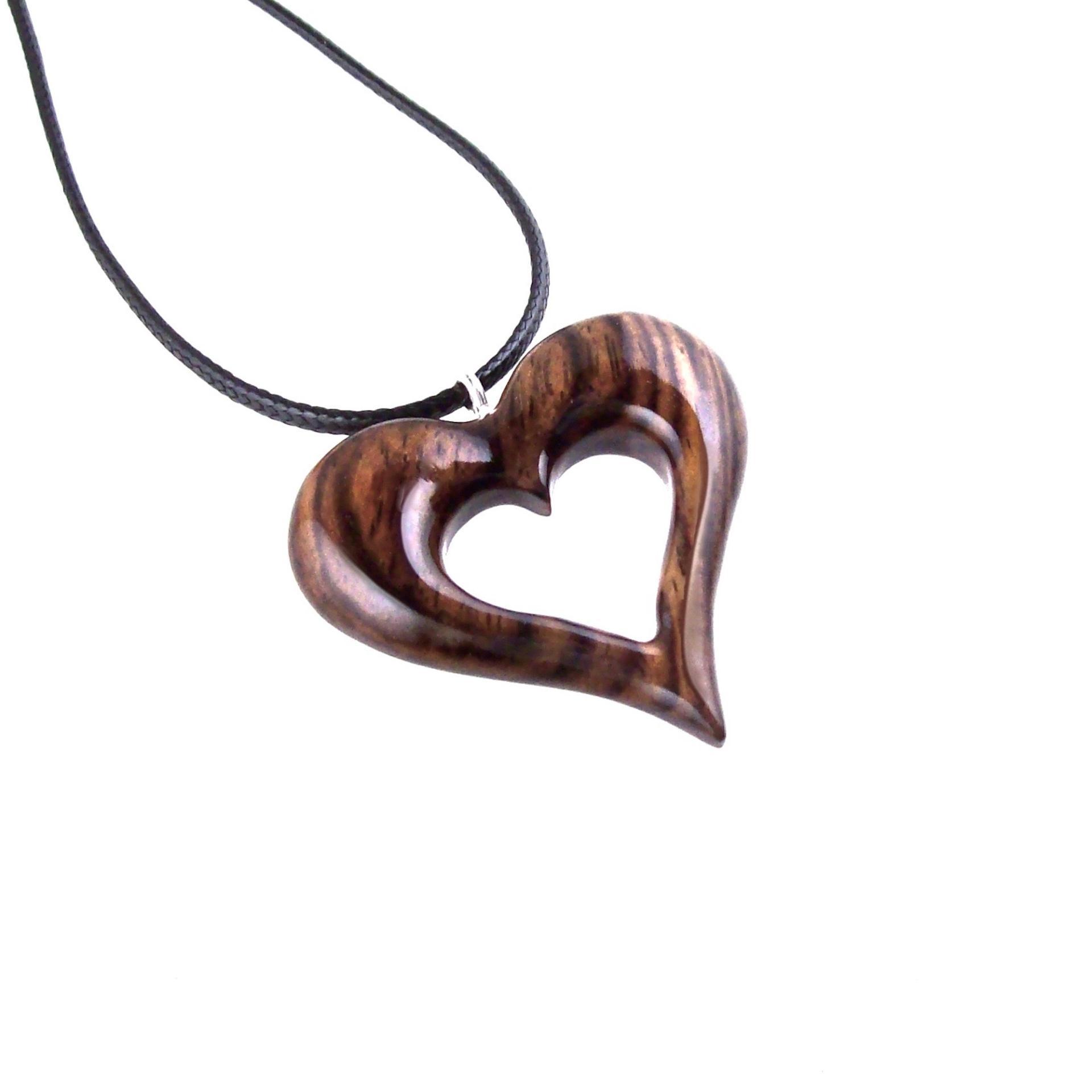 Wooden Heart Pendant, Hand Carved Wood Heart Necklace, 5th Anniversary Gift for Her, One of a Kind Handmade Jewelry