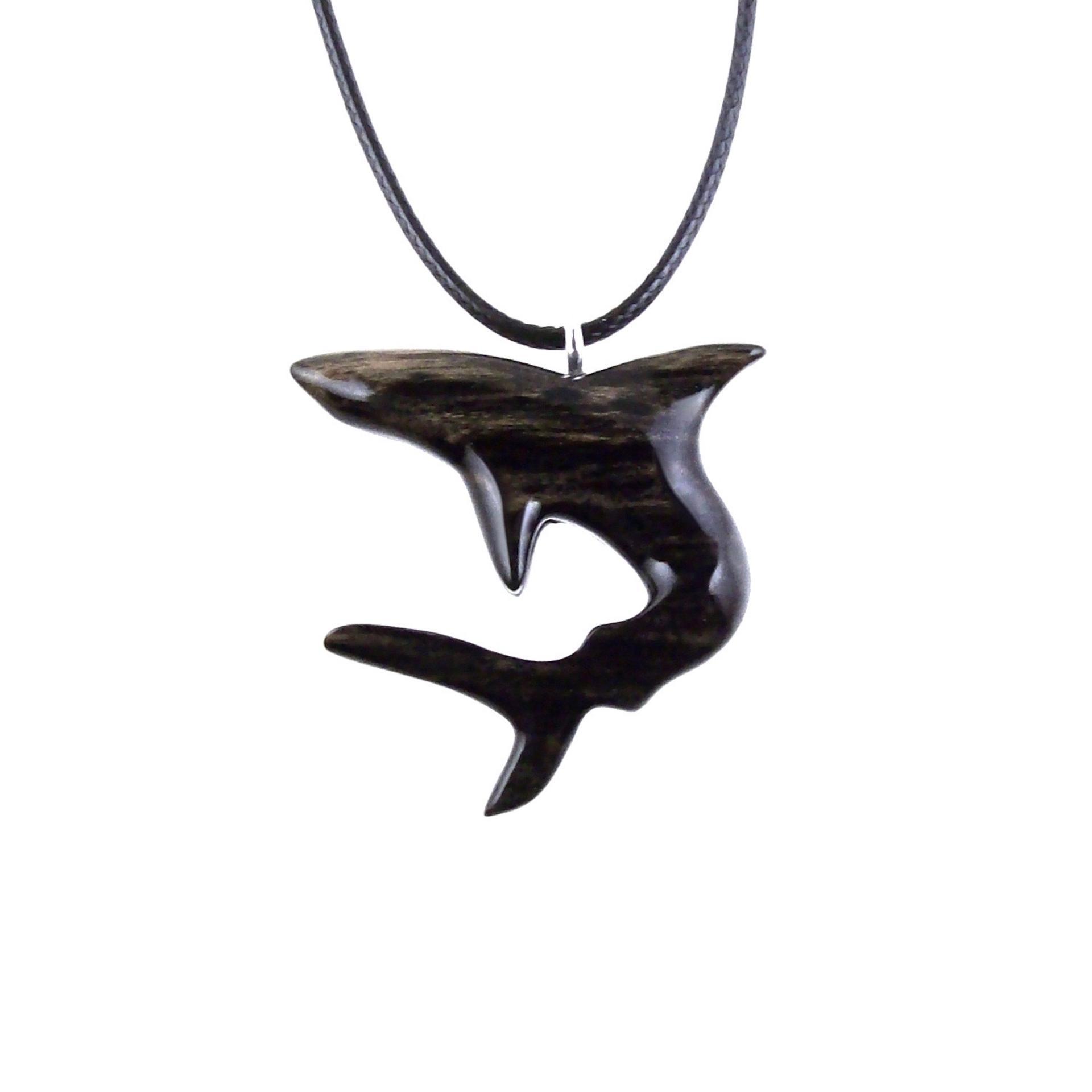 Black with cream streaks Wooden Shark Pendant with 18" black cord necklace