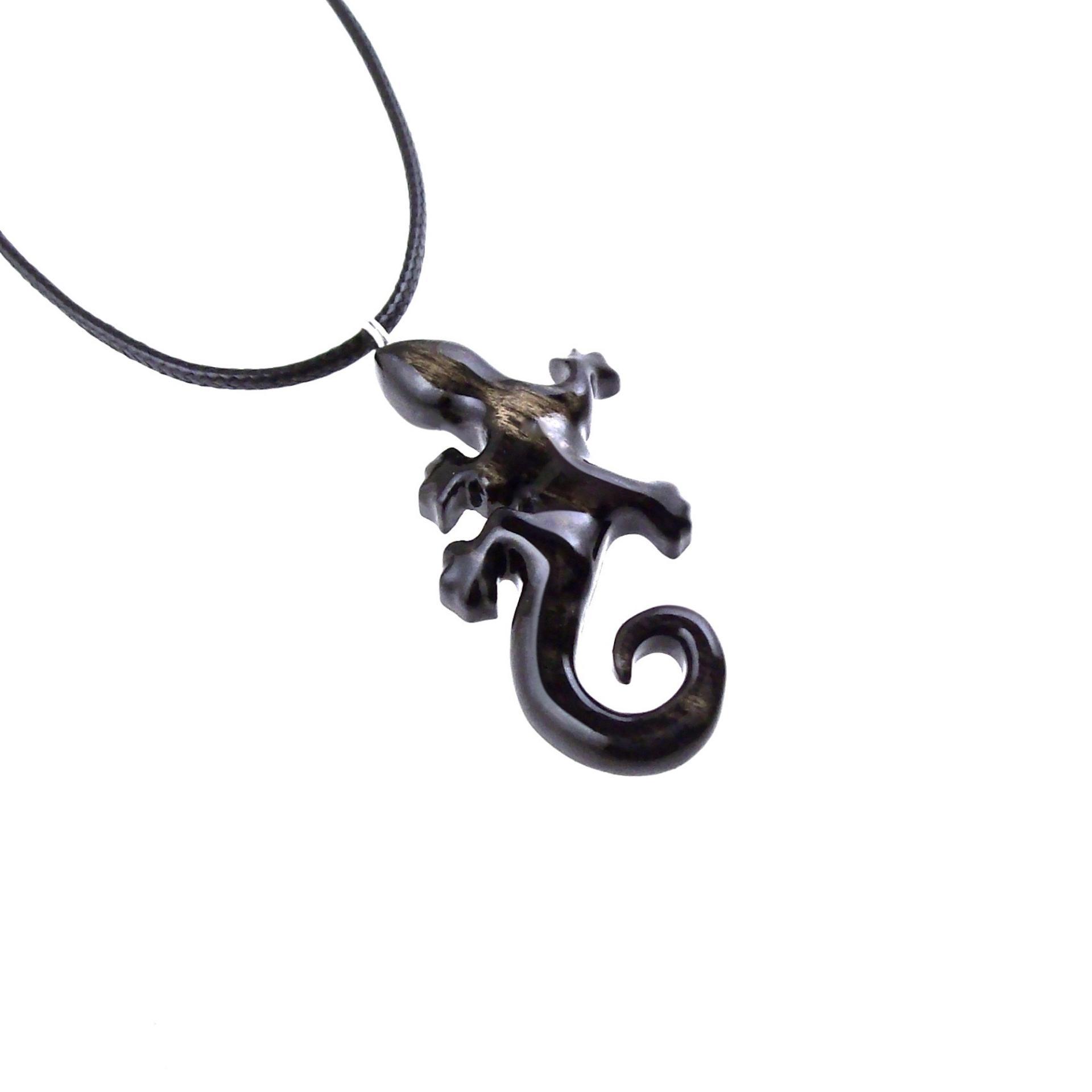 Hand Carved Lizard Pendant, Wooden Gecko Necklace, Wood Salamander Pendant, Totem Reptile Jewelry for Men Women