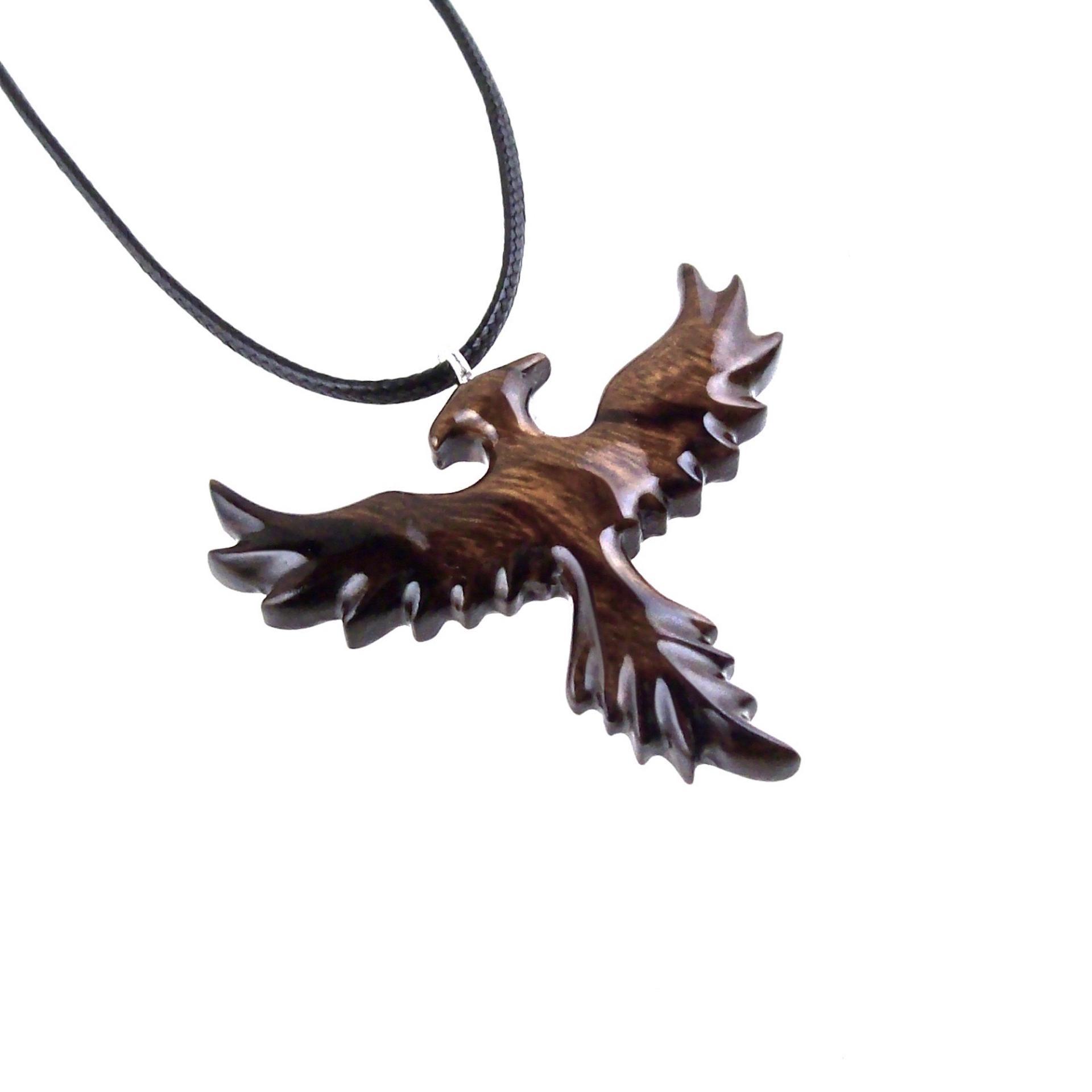 Rising Phoenix Necklace, Hand Carved Wooden Phoenix Pendant, Fantasy Wood Jewelry, Firebird Inspirational Gift for Him Her