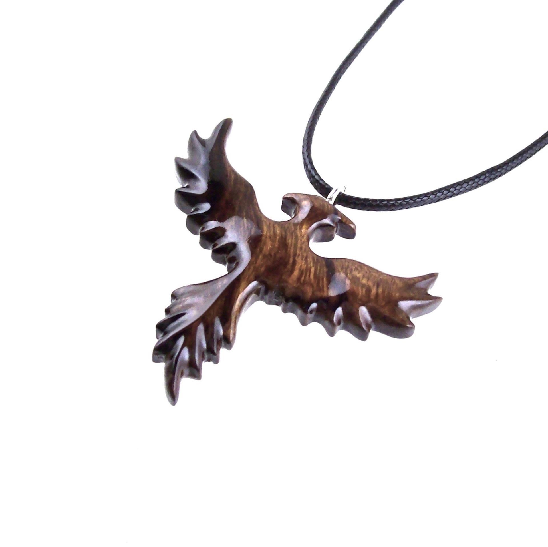 Rising Phoenix Necklace, Hand Carved Wooden Phoenix Pendant, Fantasy Wood Jewelry, Firebird Inspirational Gift for Him Her