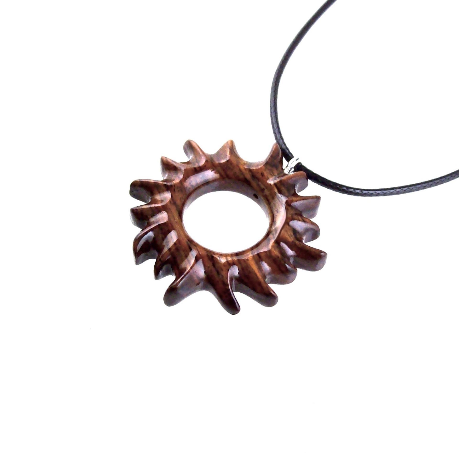 Hand Carved Sun Necklace, Wooden Sun Pendant, Celestial Necklace, Sunburst Pendant, Solar Eclipse Wood Jewelry