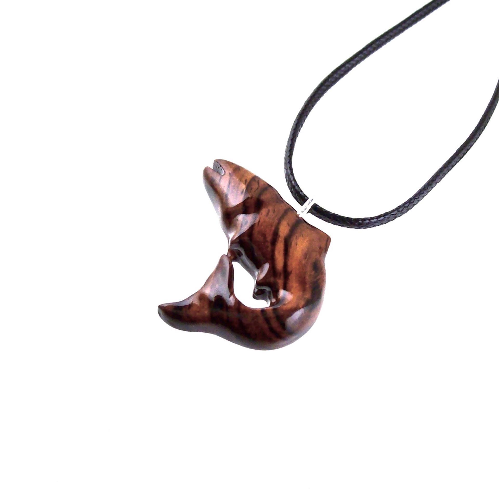 Salmon Necklace, Hand Carved Wooden Trout Pendant, Fish Jewelry, Mens Wood Necklace, Fisherman Gift for Him