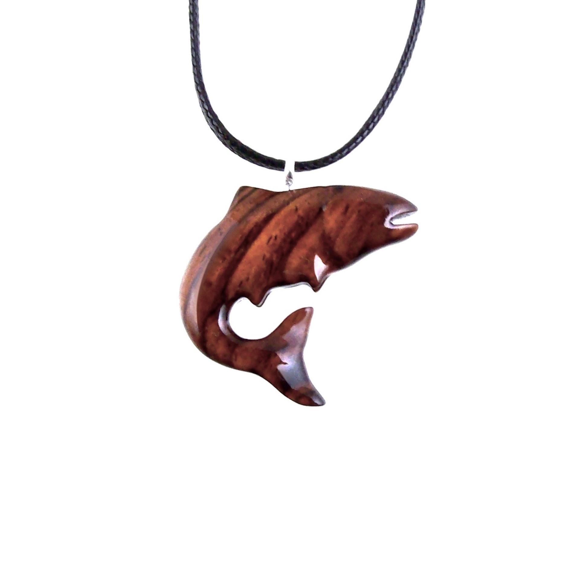 Salmon Necklace, Hand Carved Wooden Trout Pendant, Fish Jewelry, Mens Wood Necklace, Fisherman Gift for Him