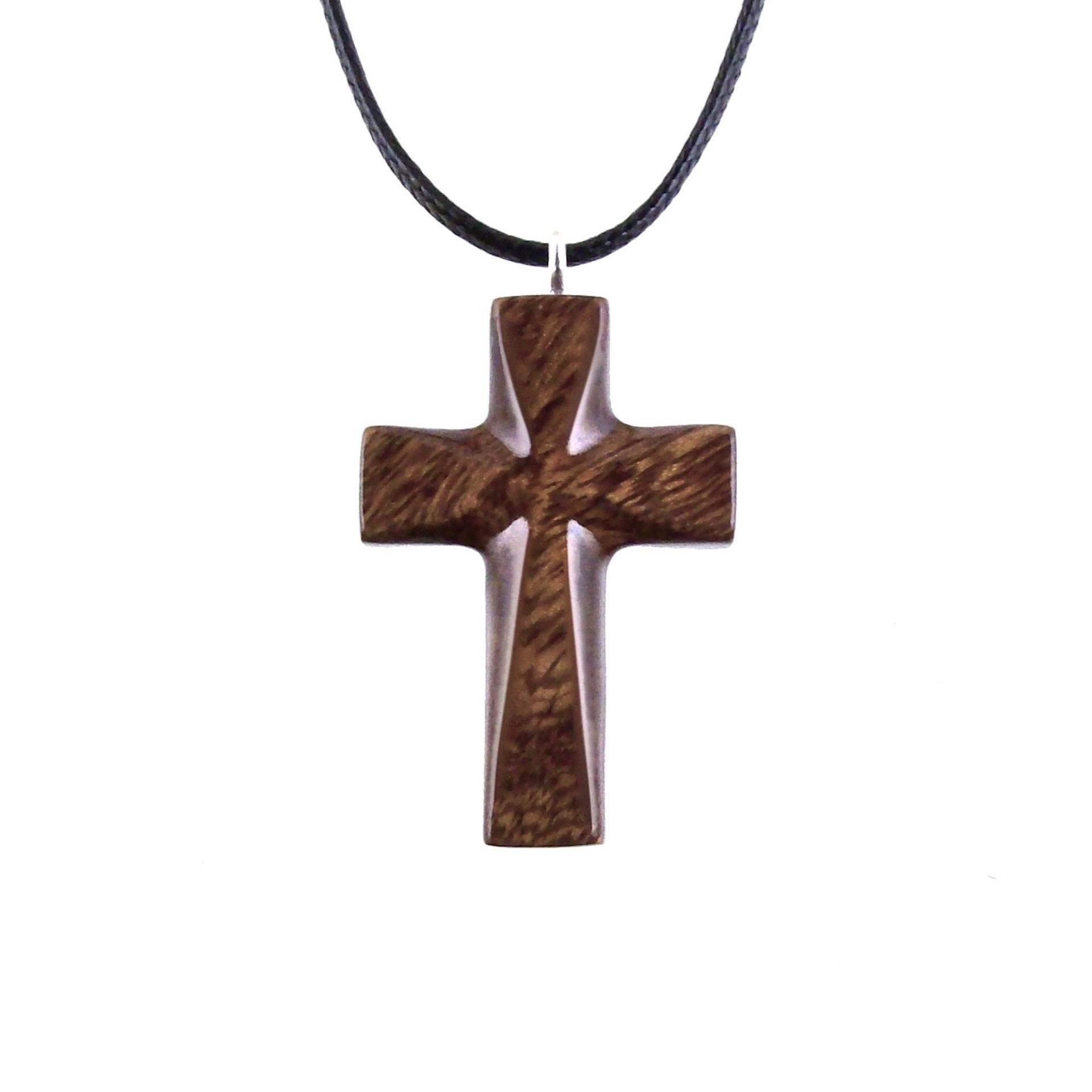 Brown reversible wooden cross pendant with 18 inches black cord necklace with lobster clasp