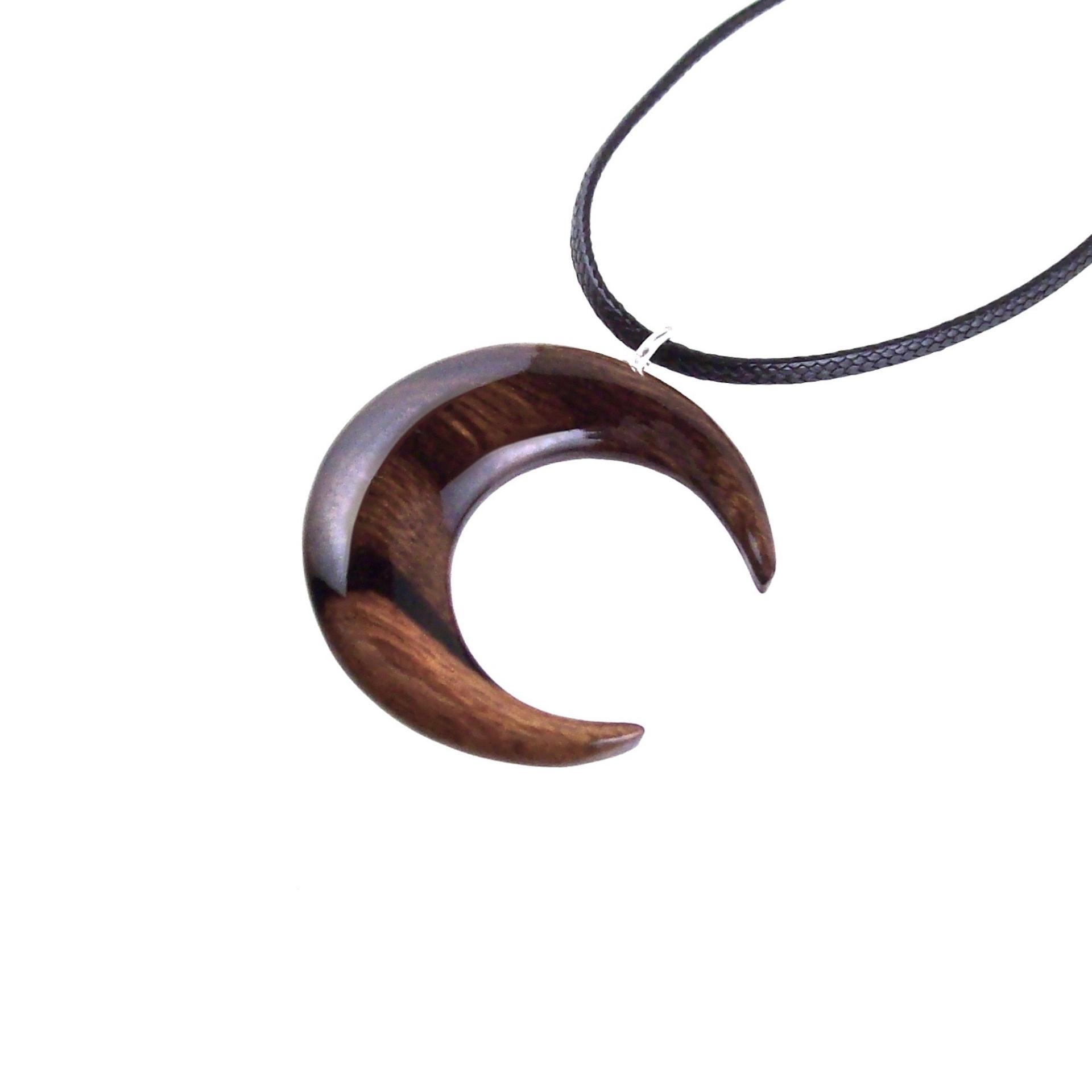 Crescent Moon Necklace, Hand Carved Wooden Moon Pendant, Wood Celestial Necklace, One of a Kind Lunar Jewelry