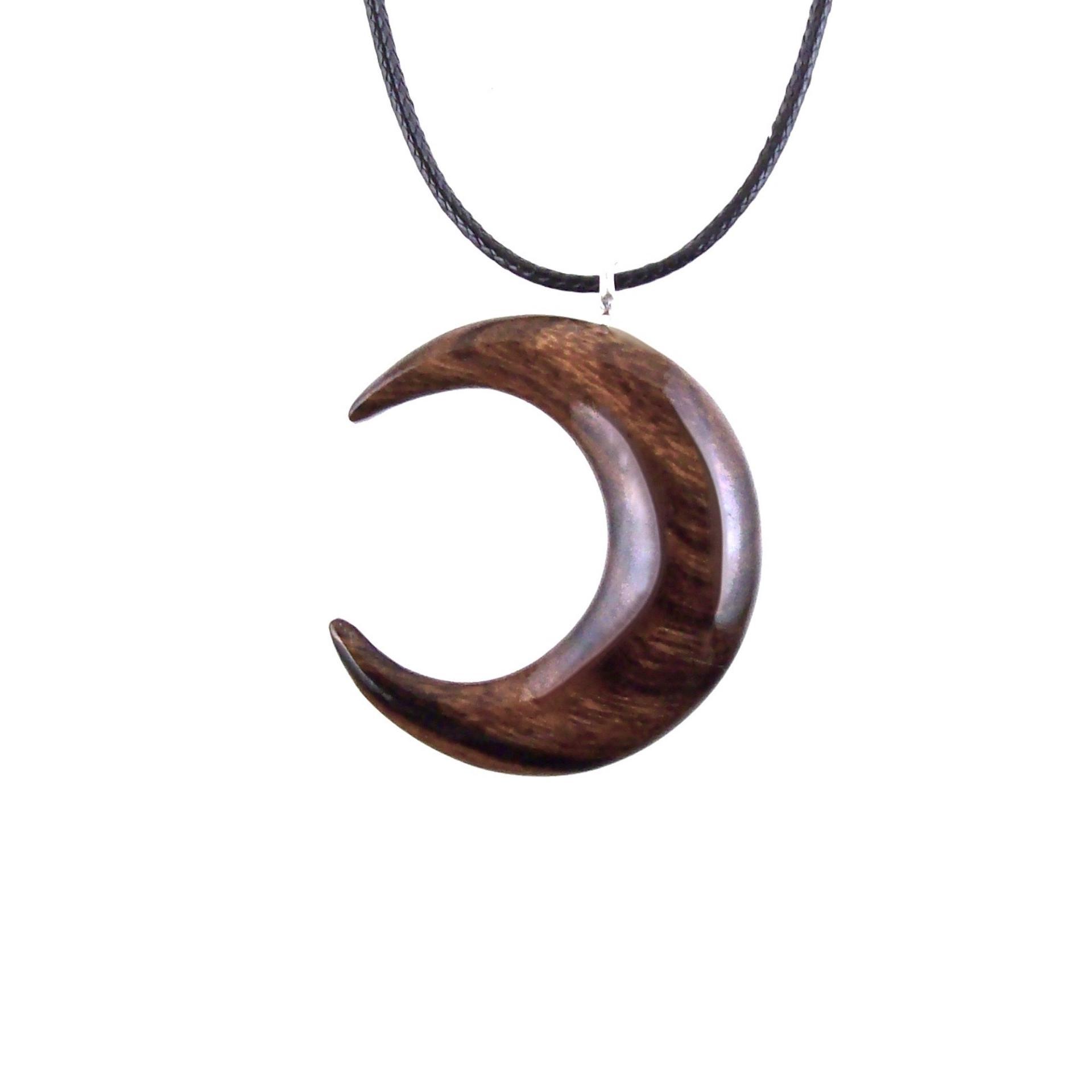 Crescent Moon Necklace, Hand Carved Wooden Moon Pendant, Wood Celestial Necklace, One of a Kind Lunar Jewelry