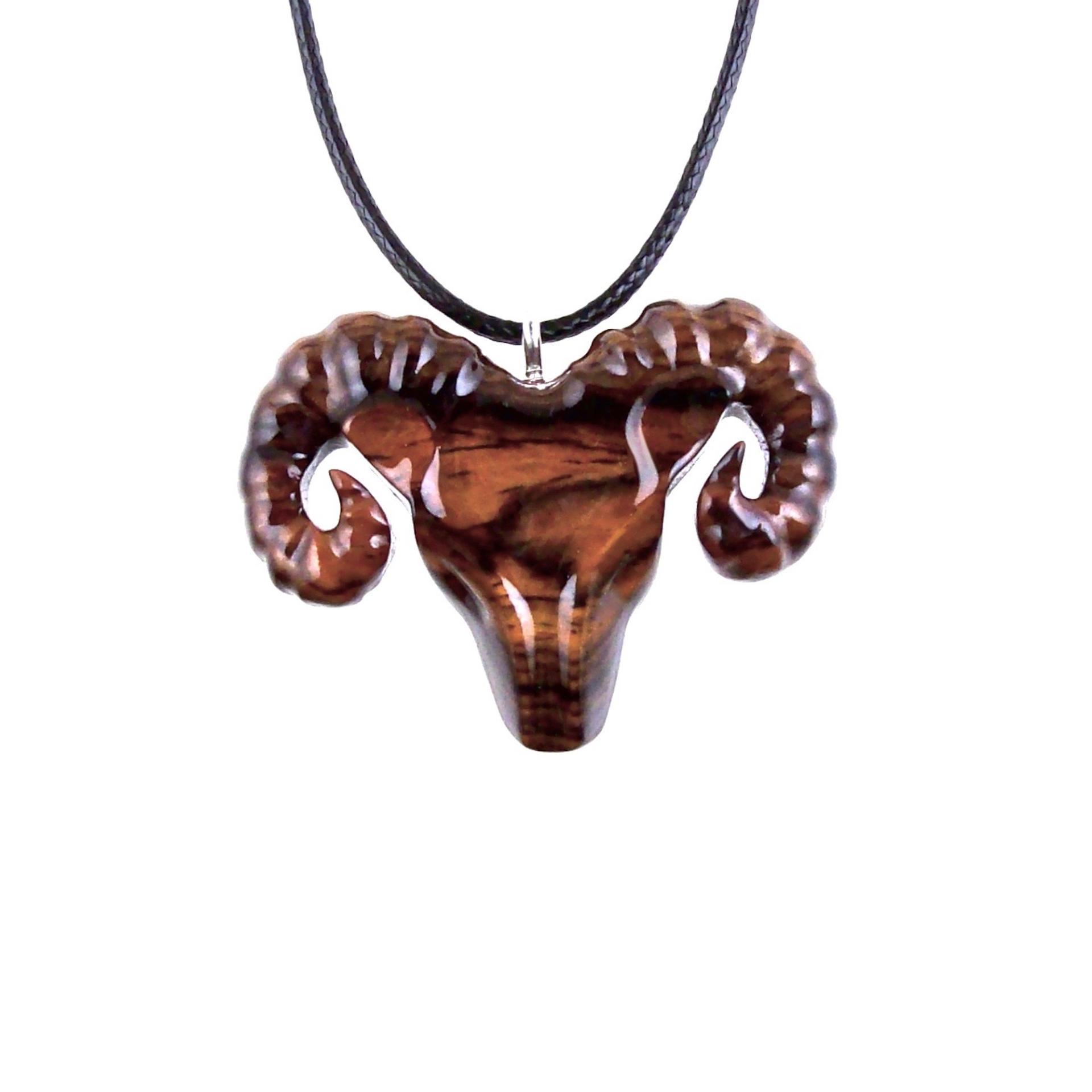 Reddish-Brown Ram Head Pendant with 18 inches black cord necklace with lobster clasp.