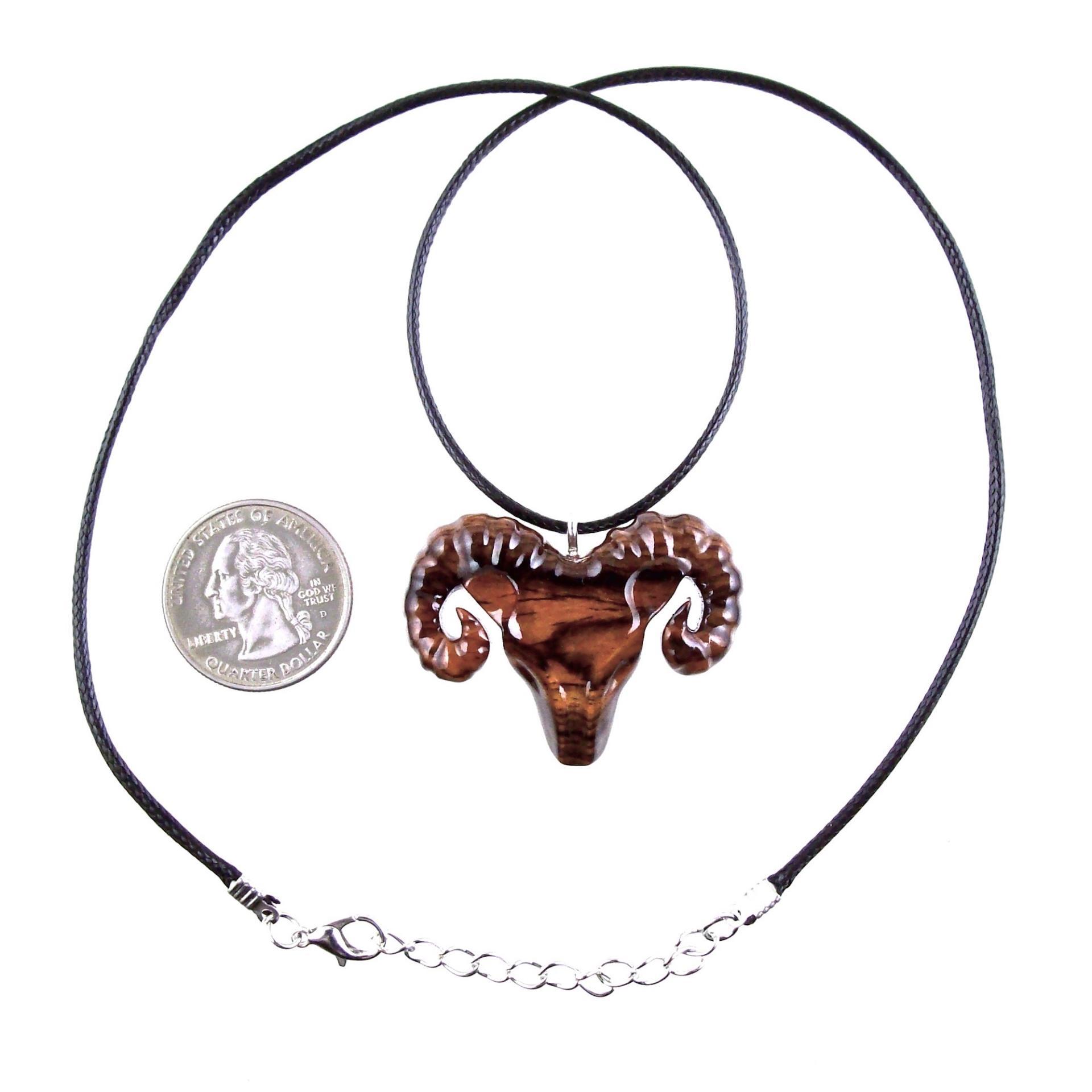 Ram Head Pendant Necklace, Hand Carved Wooden Sheep Jewelry, One-of-a-Kind Handmade Aries Gift for Him