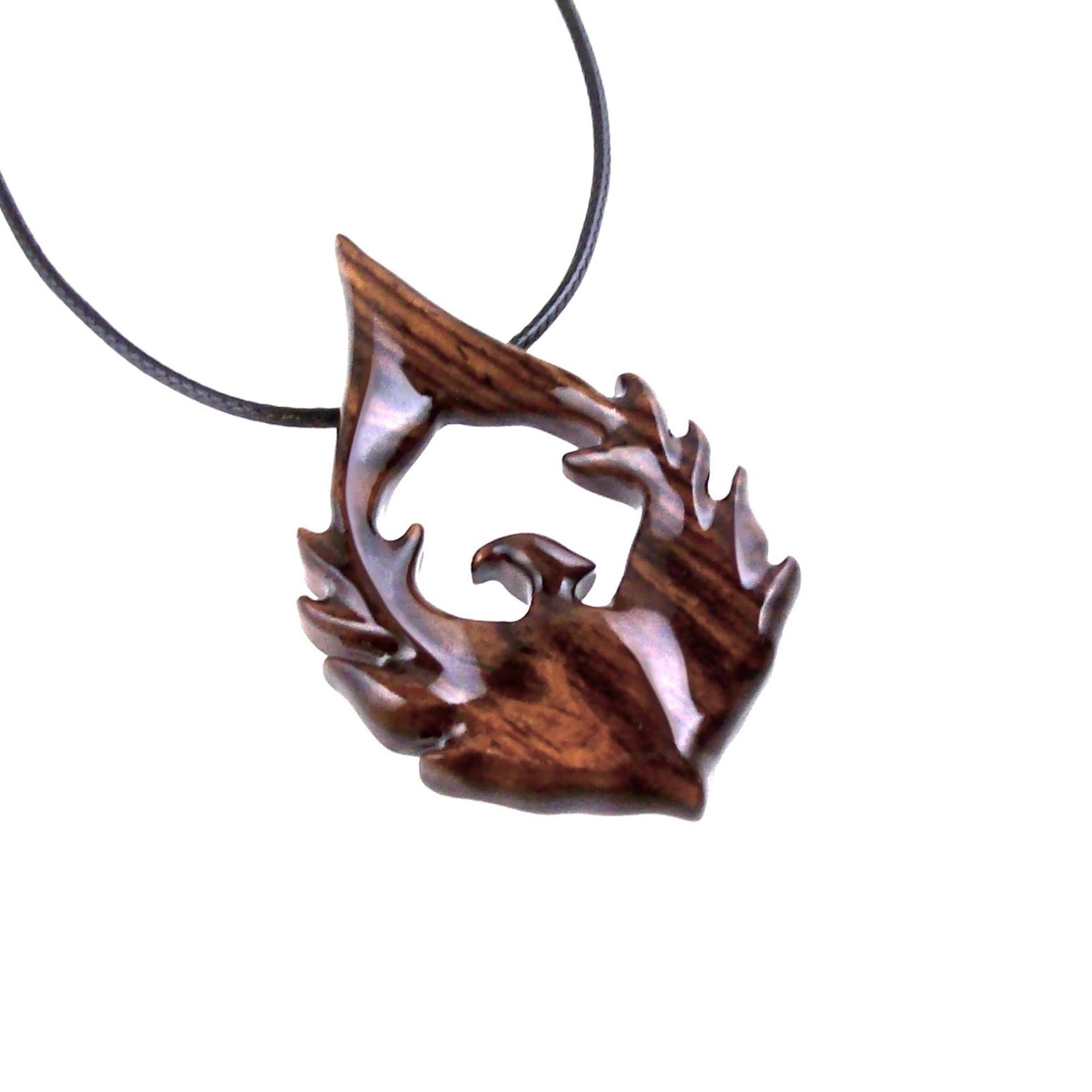 Phoenix Necklace for Men or Women, Hand Carved Wooden Phoenix Rising Pendant, Wood Firebird Necklace, Inspirational Jewelry Gift for Him Her