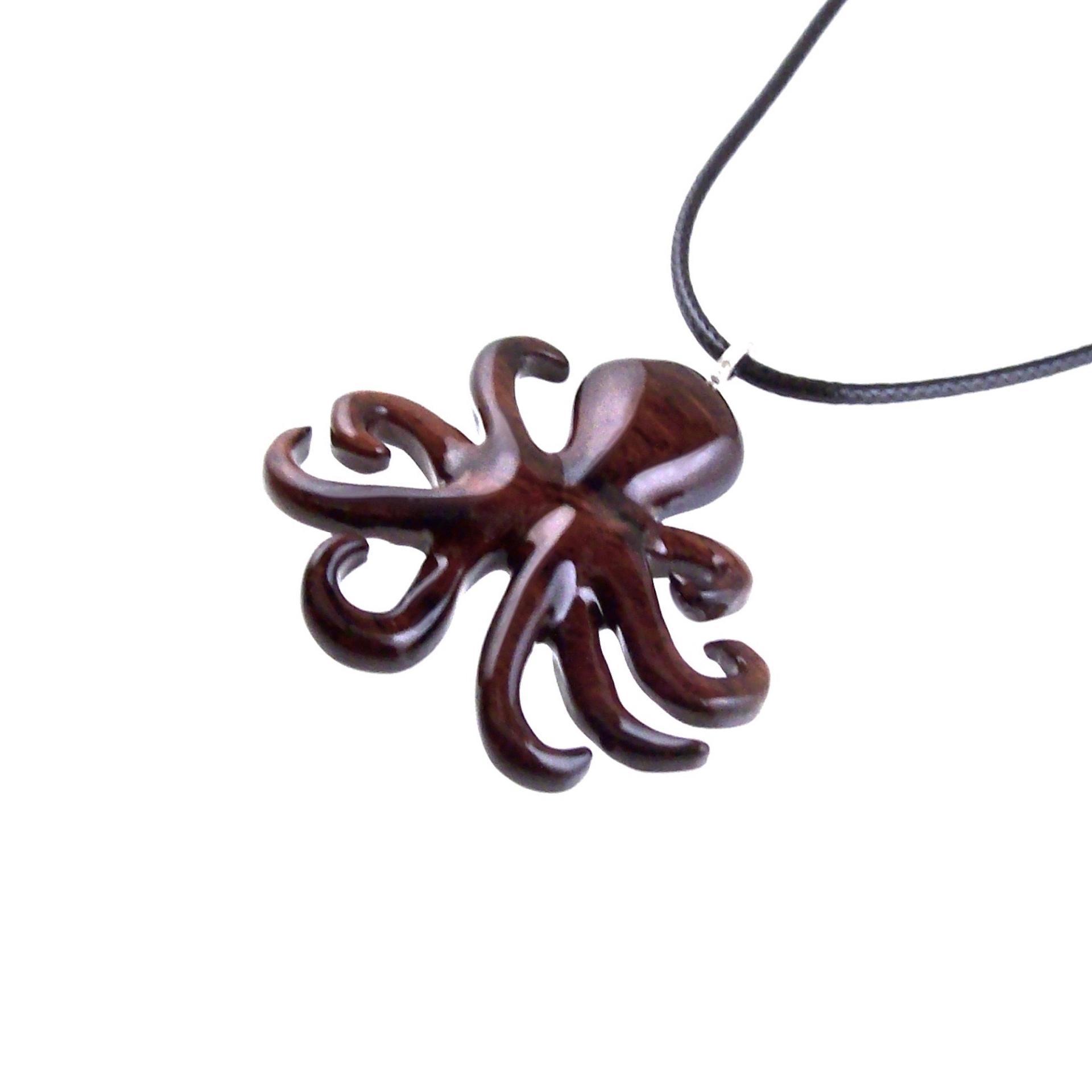 Octopus Necklace, Hand Carved Wooden Octopus Pendant, Squid Necklace, Kraken Pendant, Nautical Wood Jewelry Gift for Him Her