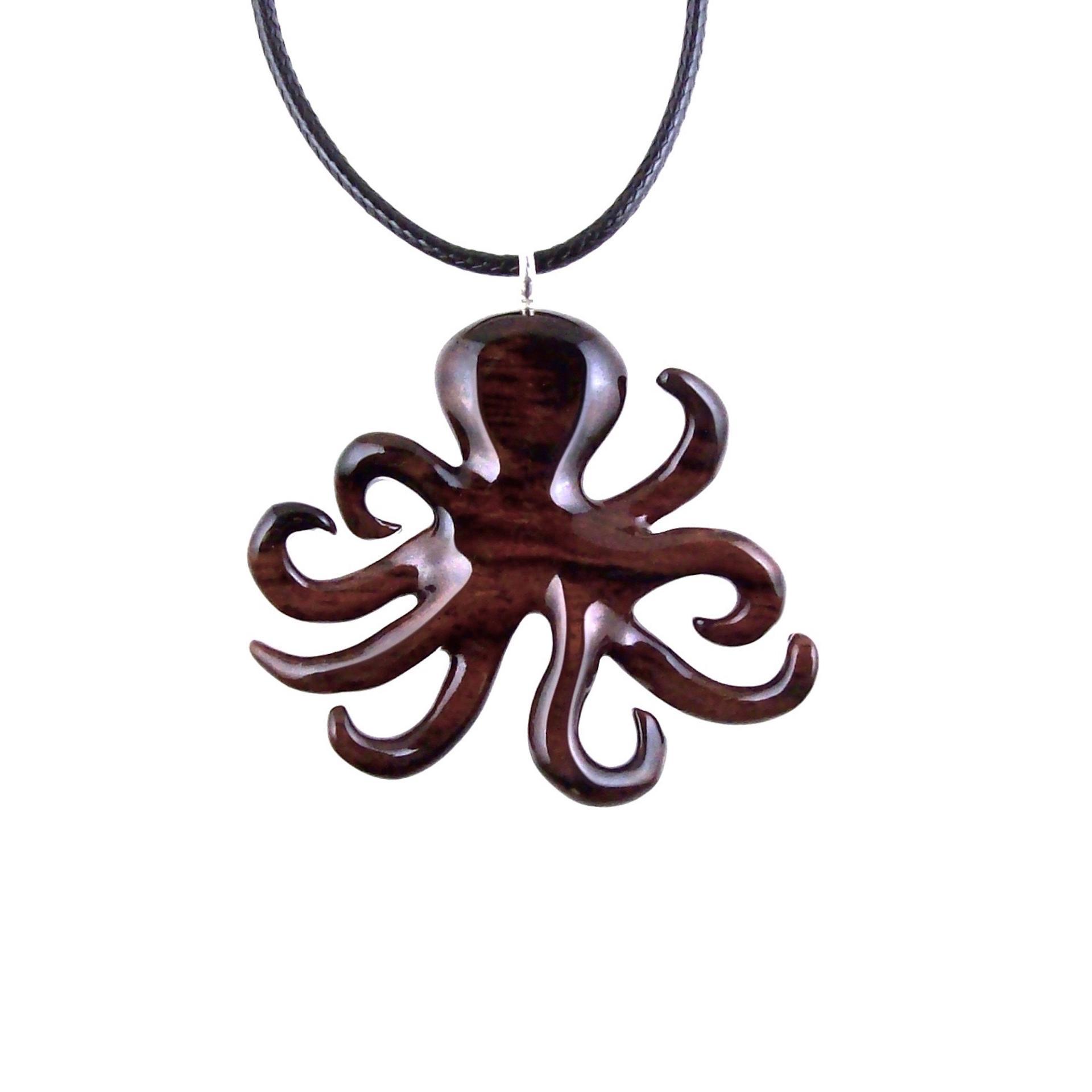 Octopus Necklace, Hand Carved Wooden Octopus Pendant, Squid Necklace, Kraken Pendant, Nautical Wood Jewelry Gift for Him Her