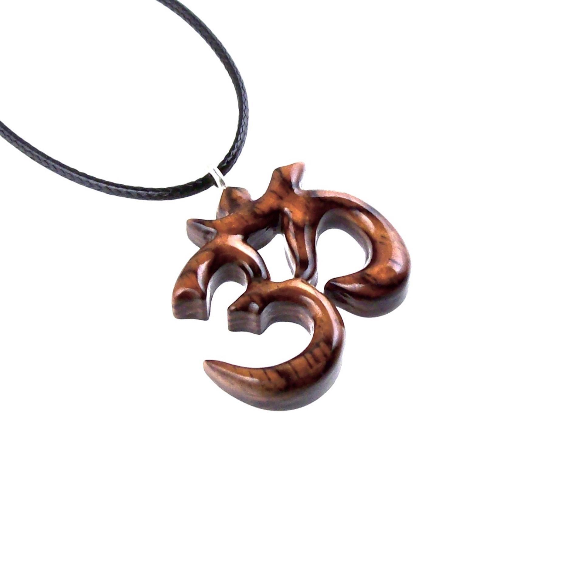 Hand Carved Ohm Necklace, Wooden Om Pendant, Yoga Jewelry for Men Women, Namaste Wood Gift for Him or Her