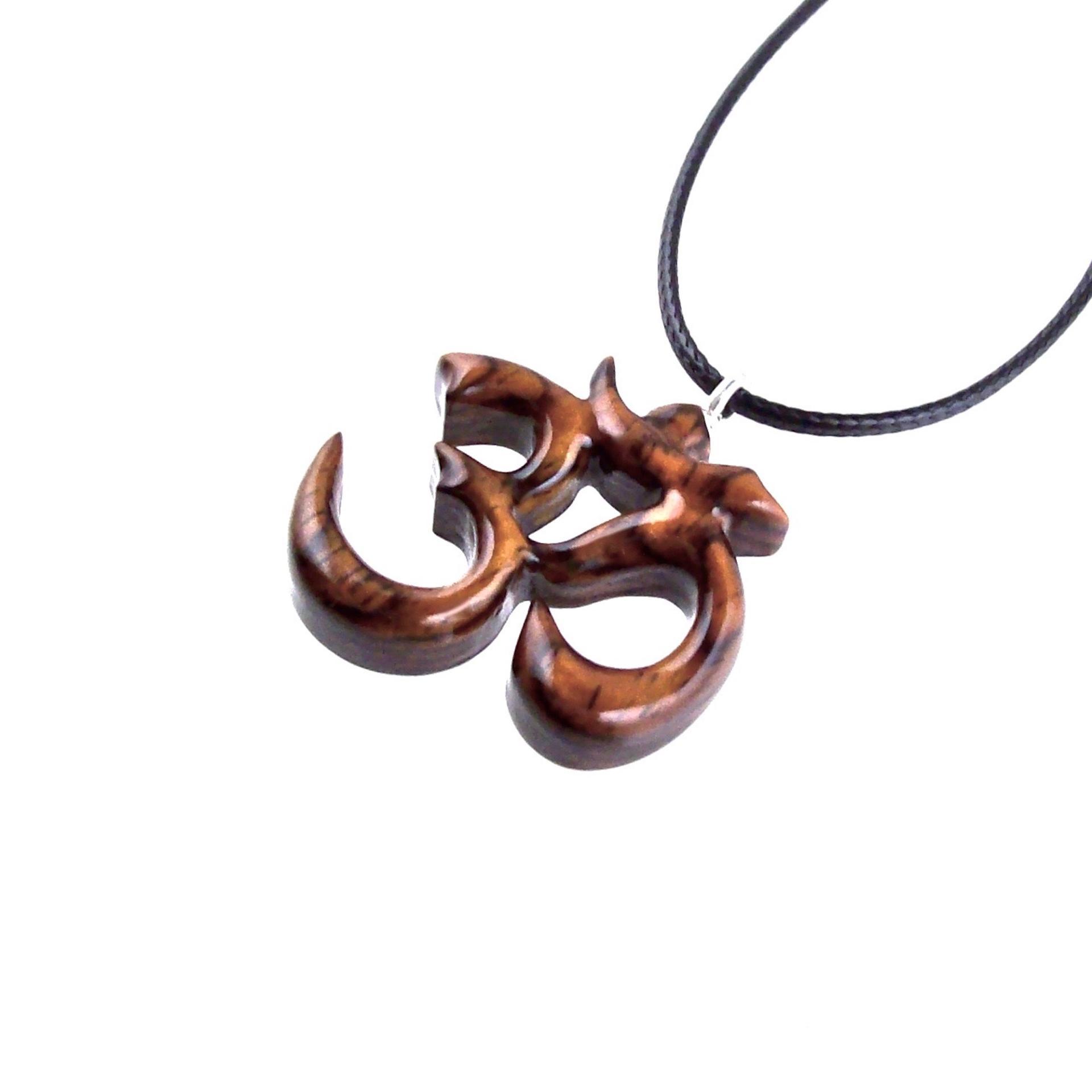 Hand Carved Ohm Necklace, Wooden Om Pendant, Yoga Jewelry for Men Women, Namaste Wood Gift for Him or Her