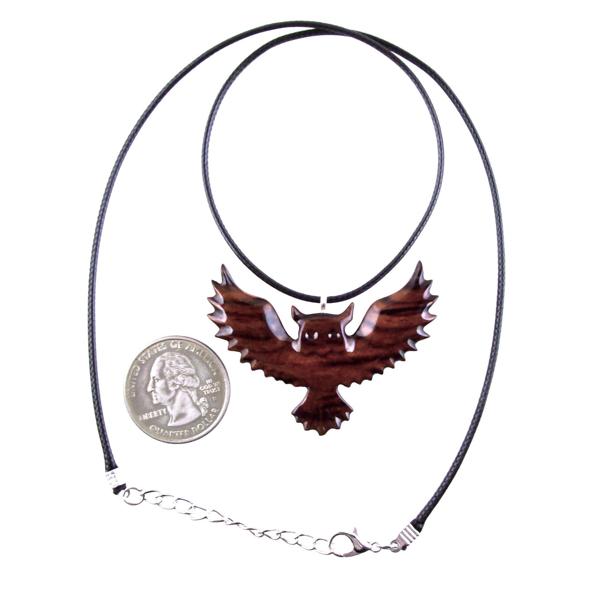 Owl Necklace, Hand Carved Wooden Owl Pendant, Flying Wood Bird Necklace for Men or Women, Totem Spirit Animal Jewelry