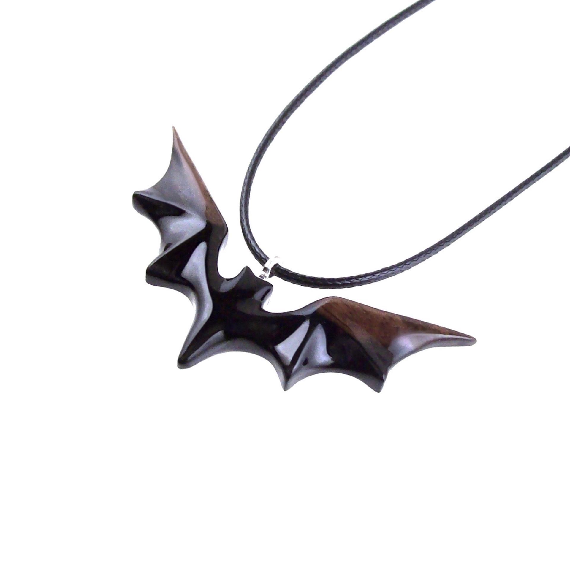 Bat Necklace, Hand Carved Wooden Bat Pendant, Gothic Wood Jewelry Gift for Women Men in Black and Brown