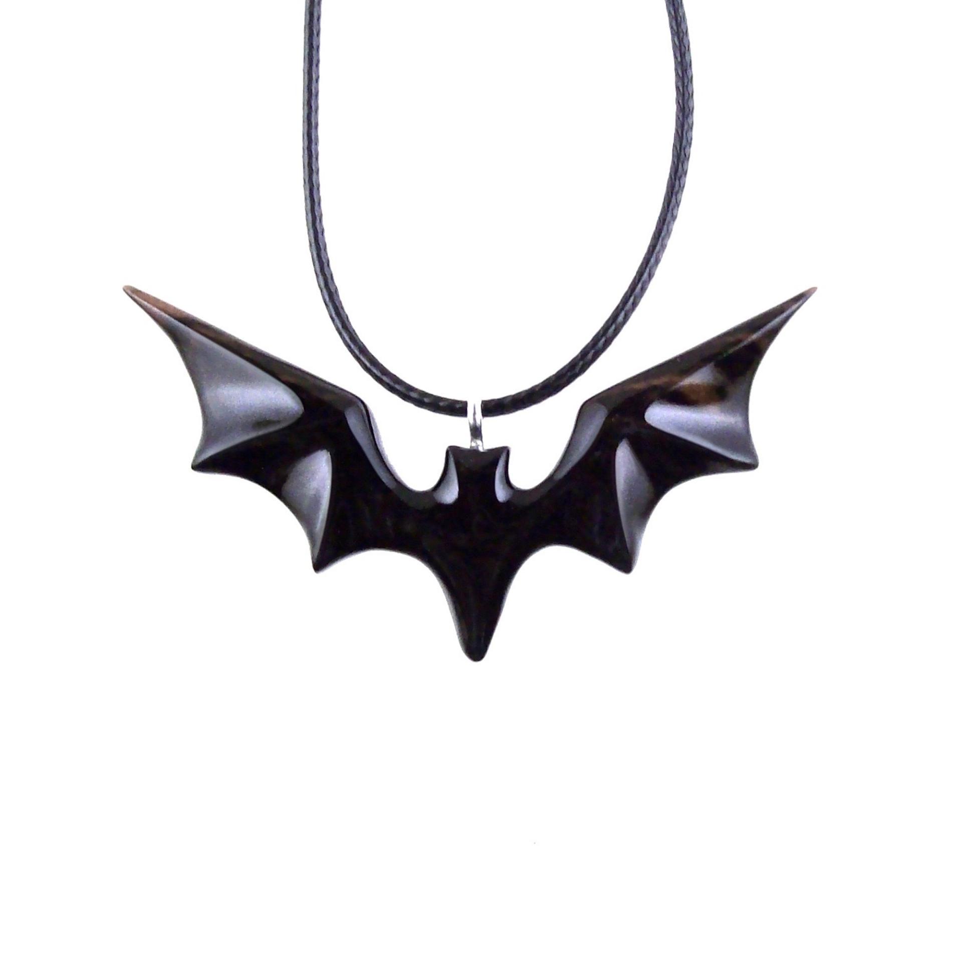 Bat Necklace, Hand Carved Wooden Bat Pendant, Gothic Wood Jewelry Gift for Women Men in Black and Brown