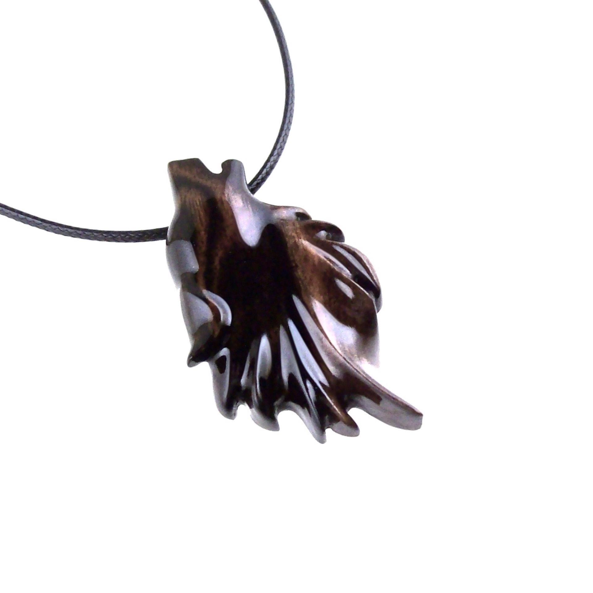 Wooden Wolf Necklace, Hand Carved Wood Wolf Head Pendant, Spirit Animal Totem, Woodland Jewelry in Black with Brown Streaks