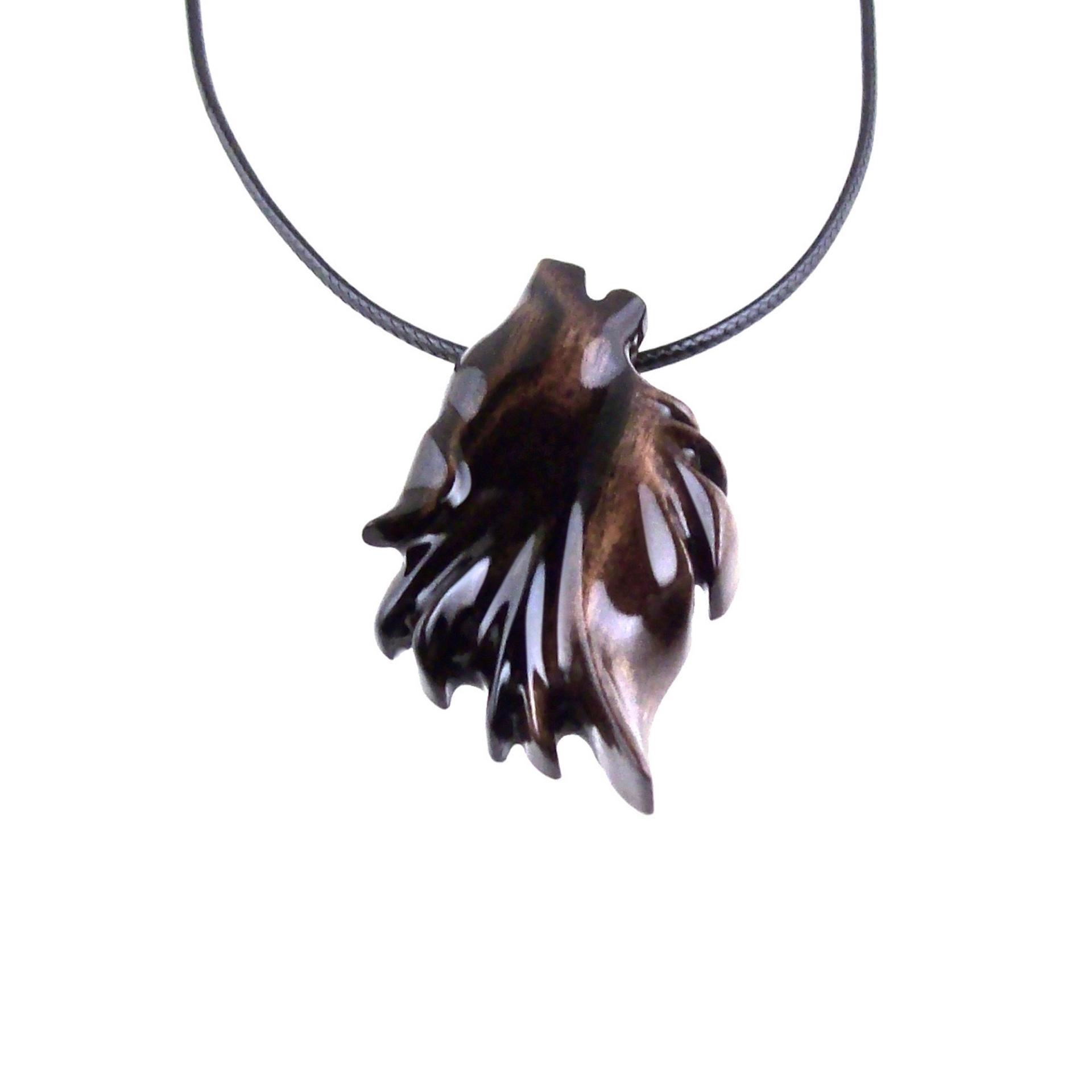 Wooden Wolf Necklace, Hand Carved Wood Wolf Head Pendant, Spirit Animal Totem, Woodland Jewelry in Black with Brown Streaks