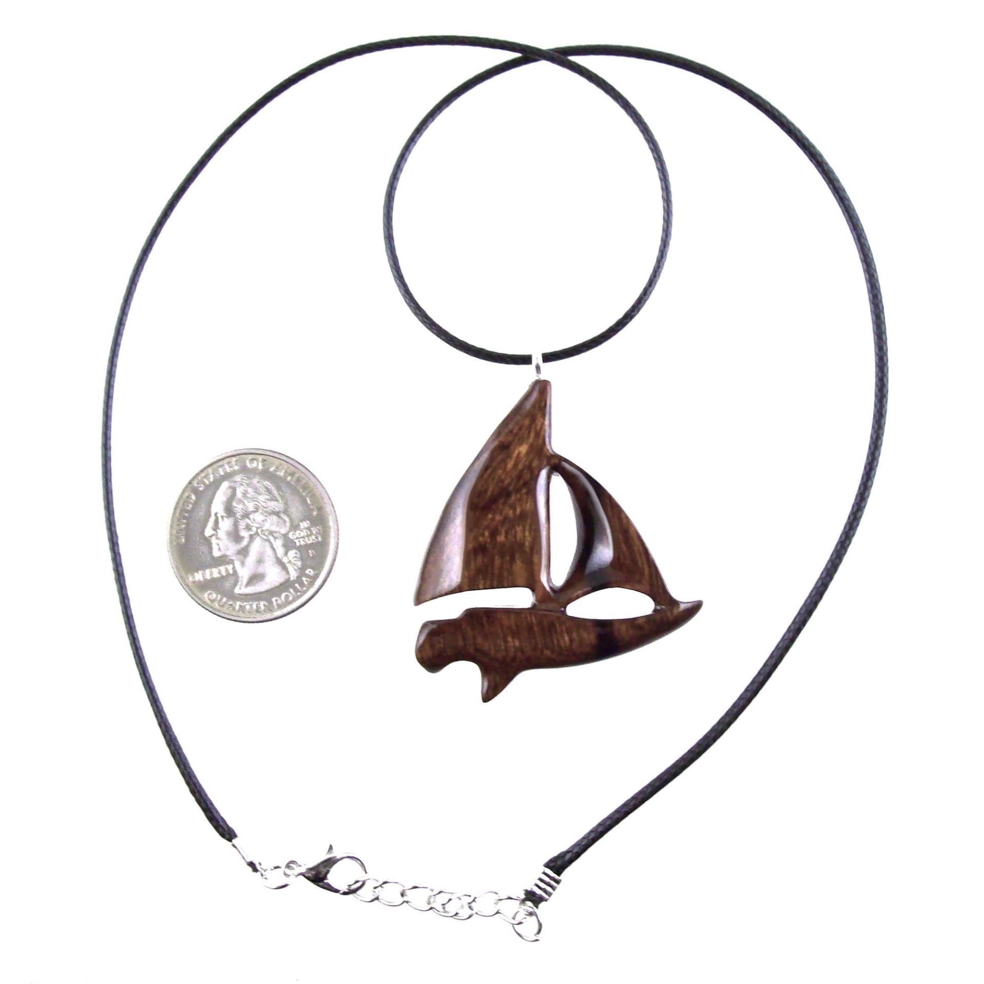 Sailboat Necklace, Hand Carved Wooden Sailboat Pendant, Wood Boat Necklace, Nautical Jewelry for Men or Women, One of a Kind Gift