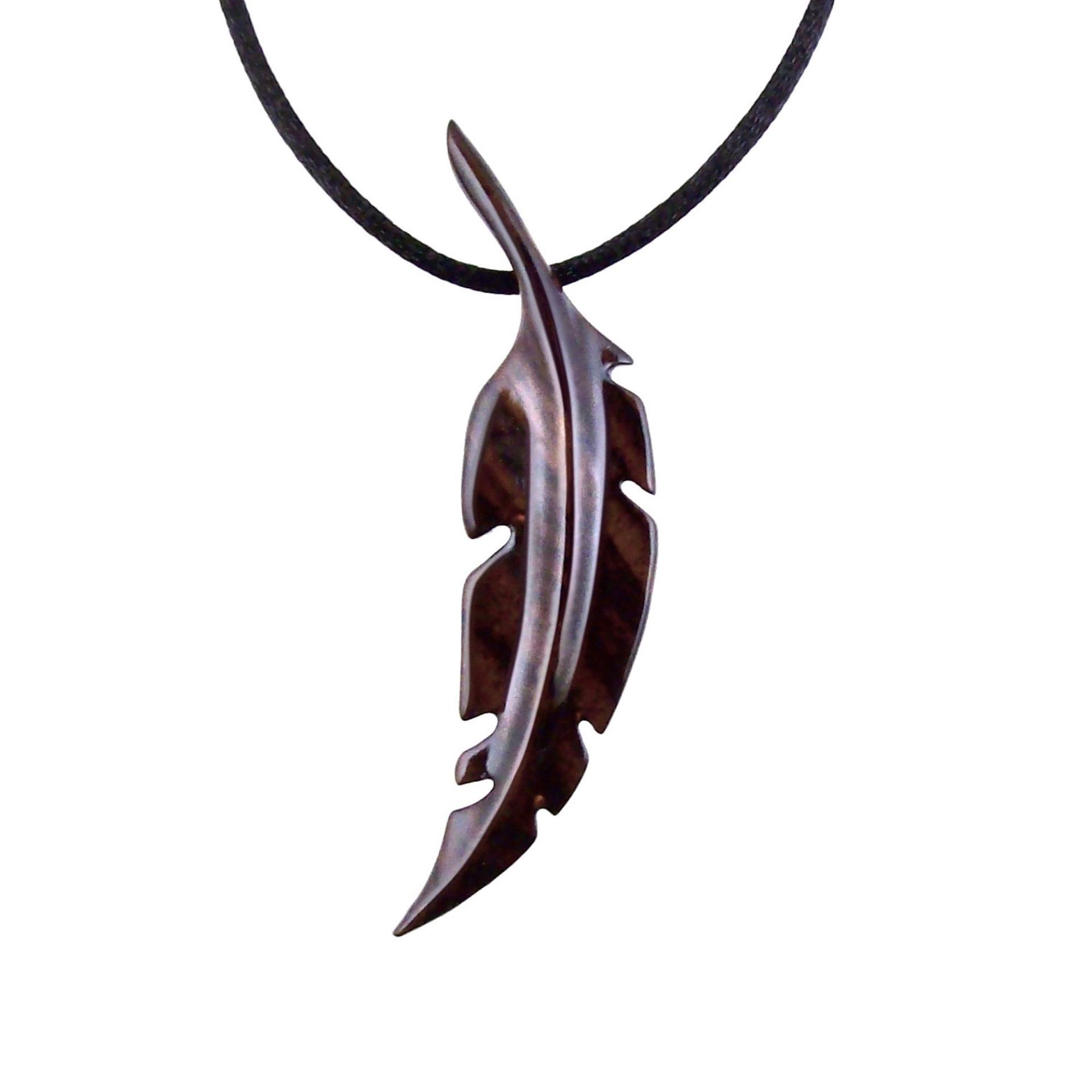 Hand Carved Feather Necklace, Wooden Feather Pendant, Mens Wood Necklace, Tribal Jewelry, One of a Kind Gift for Him