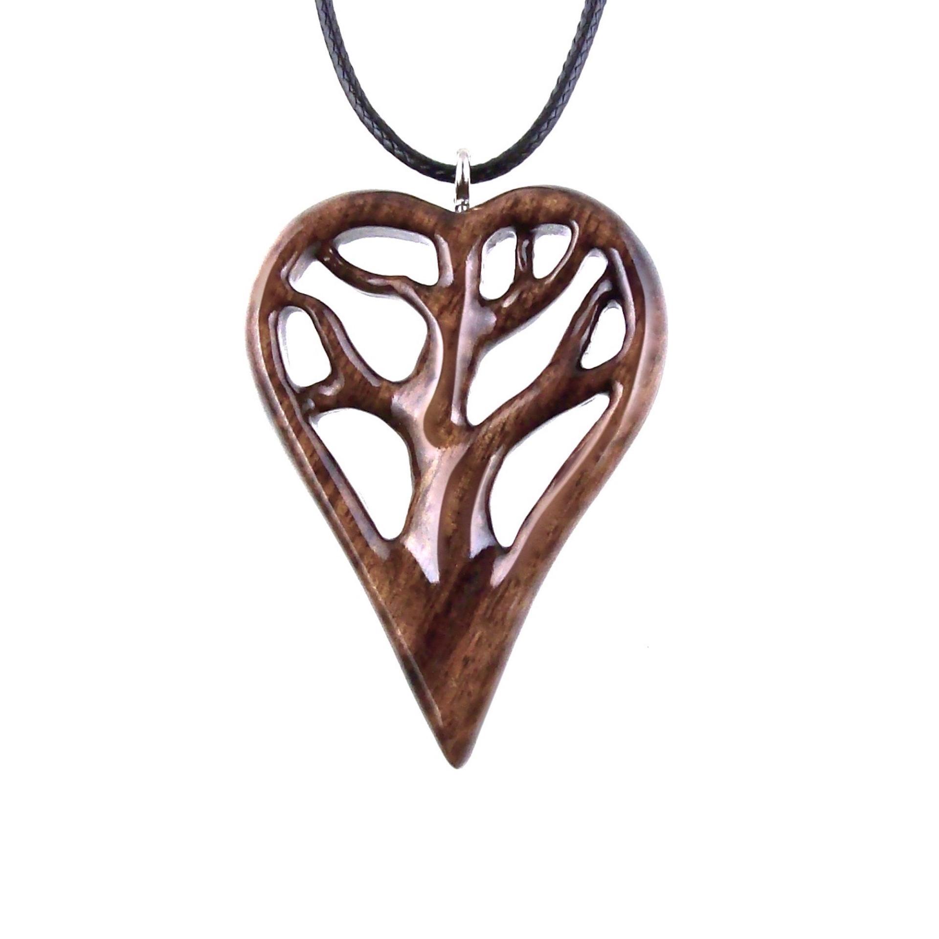 Wooden Heart Pendant, Hand Carved Tree of Life Necklace, Wood Heart Jewelry, One of a Kind 5th Anniversary Gift for Her