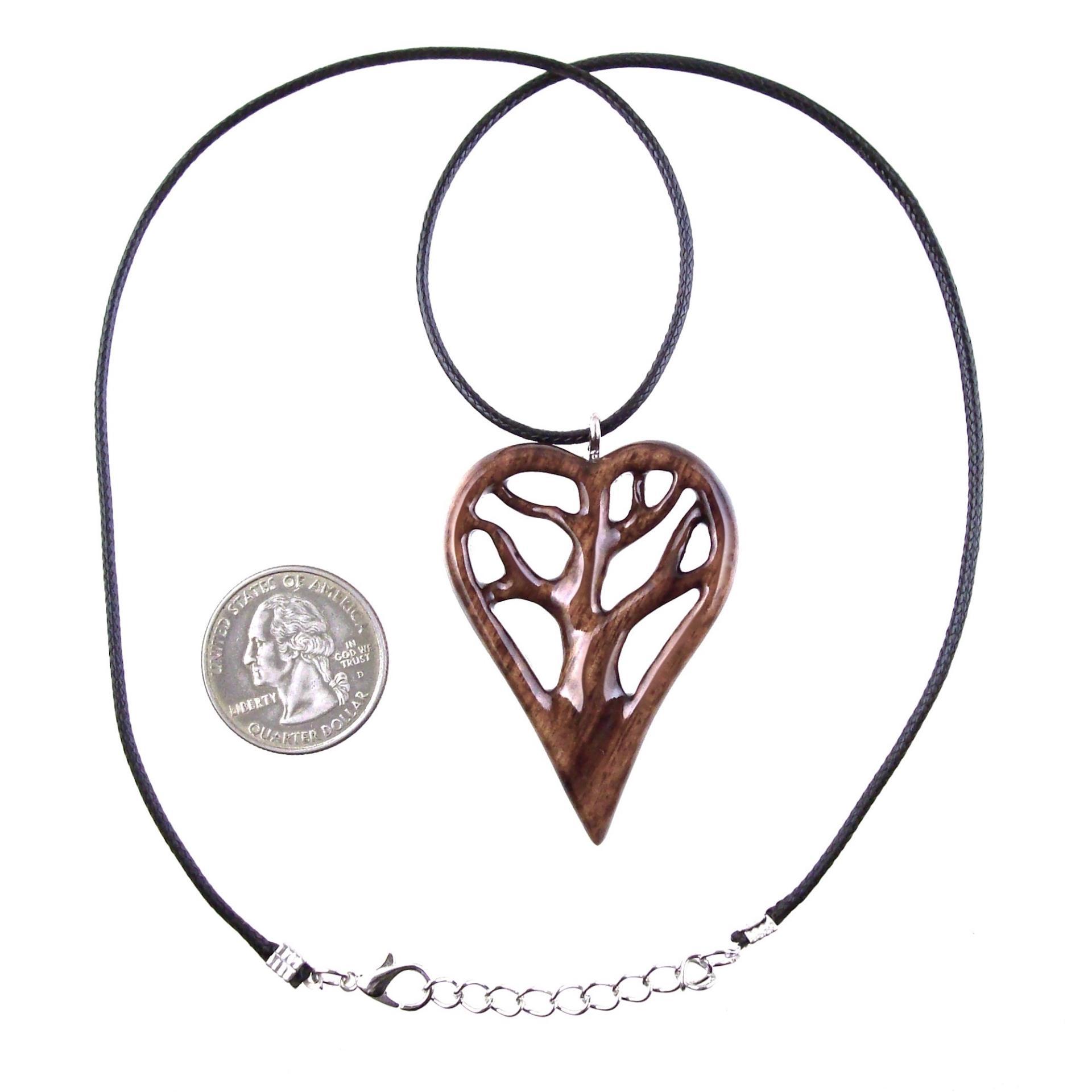 Wooden Heart Pendant, Hand Carved Tree of Life Necklace, Wood Heart Jewelry, One of a Kind 5th Anniversary Gift for Her