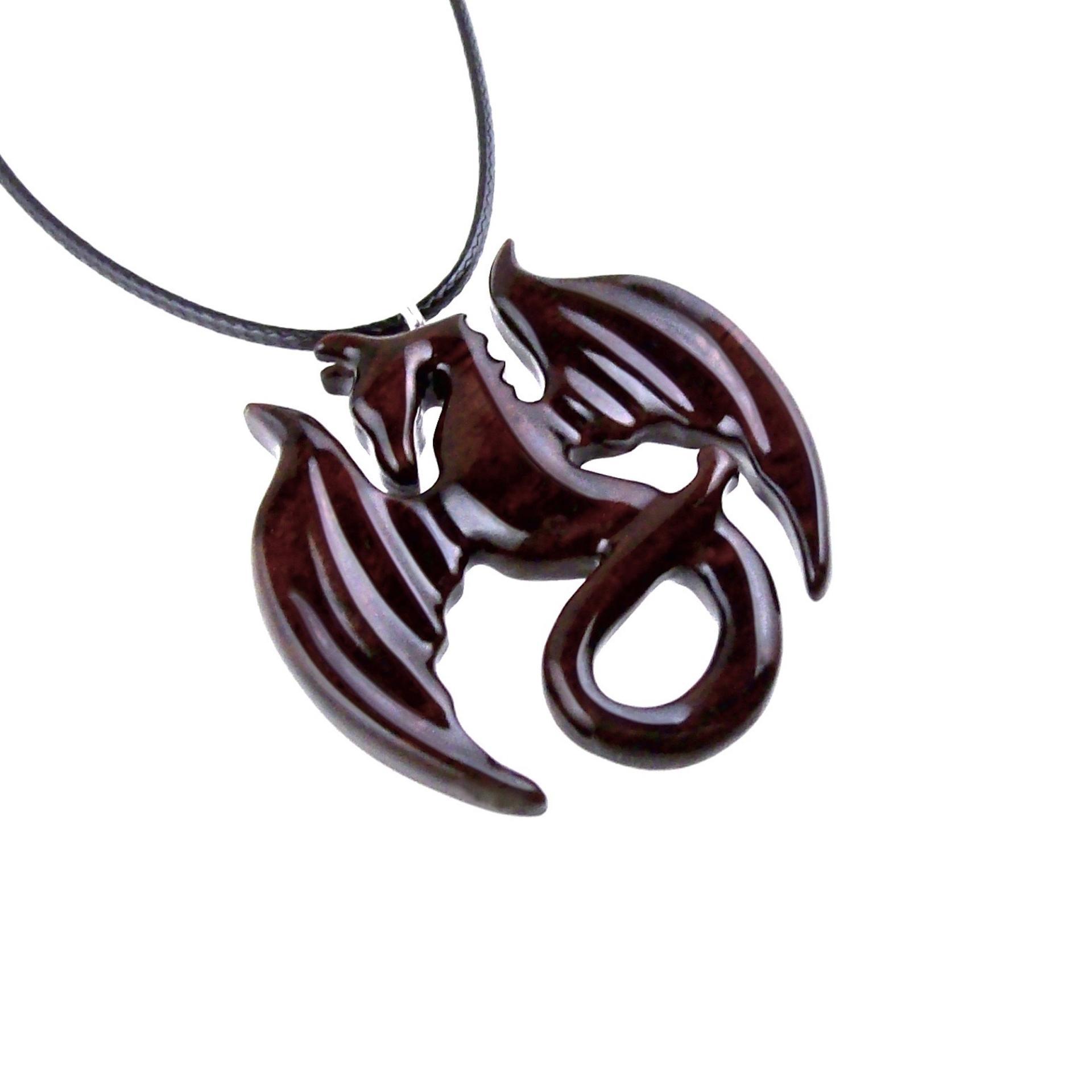 Dragon Necklace for Men or Women, Wooden Dragon Pendant, Hand Carved Wood Fantasy Jewelry, One of a Kind Gift for Him Her