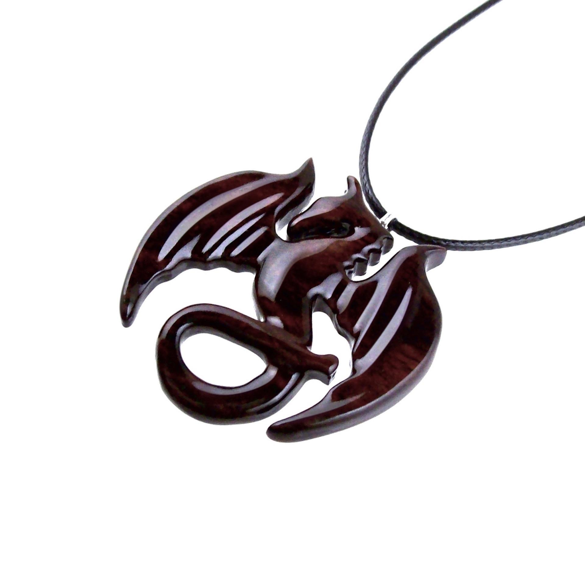 Dragon Necklace for Men or Women, Wooden Dragon Pendant, Hand Carved Wood Fantasy Jewelry, One of a Kind Gift for Him Her