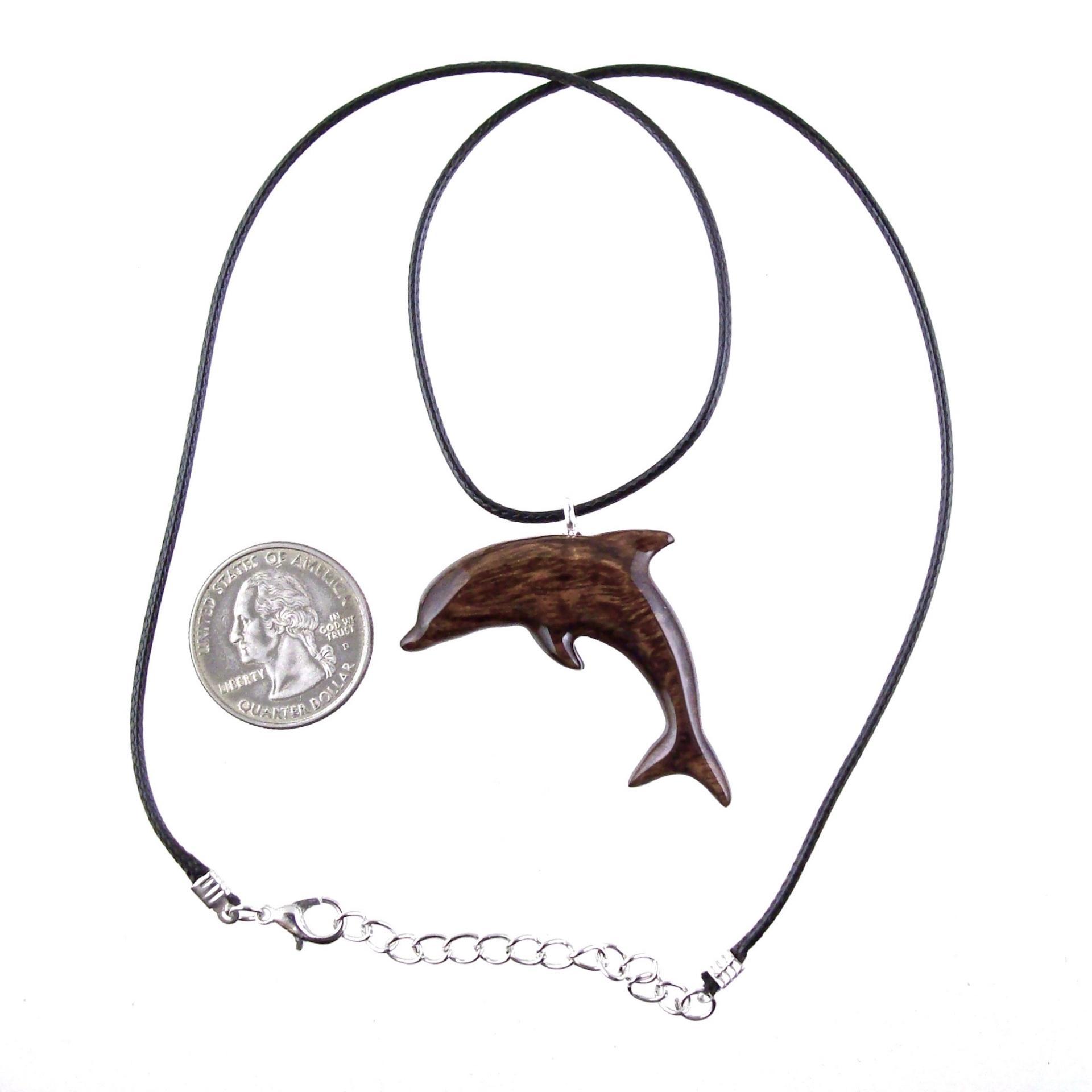 Dolphin Necklace, Hand Carved Wooden Dolphin Pendant, Sea Animal Nautical Wood Jewelry, One of a Kind Gift for Him Her