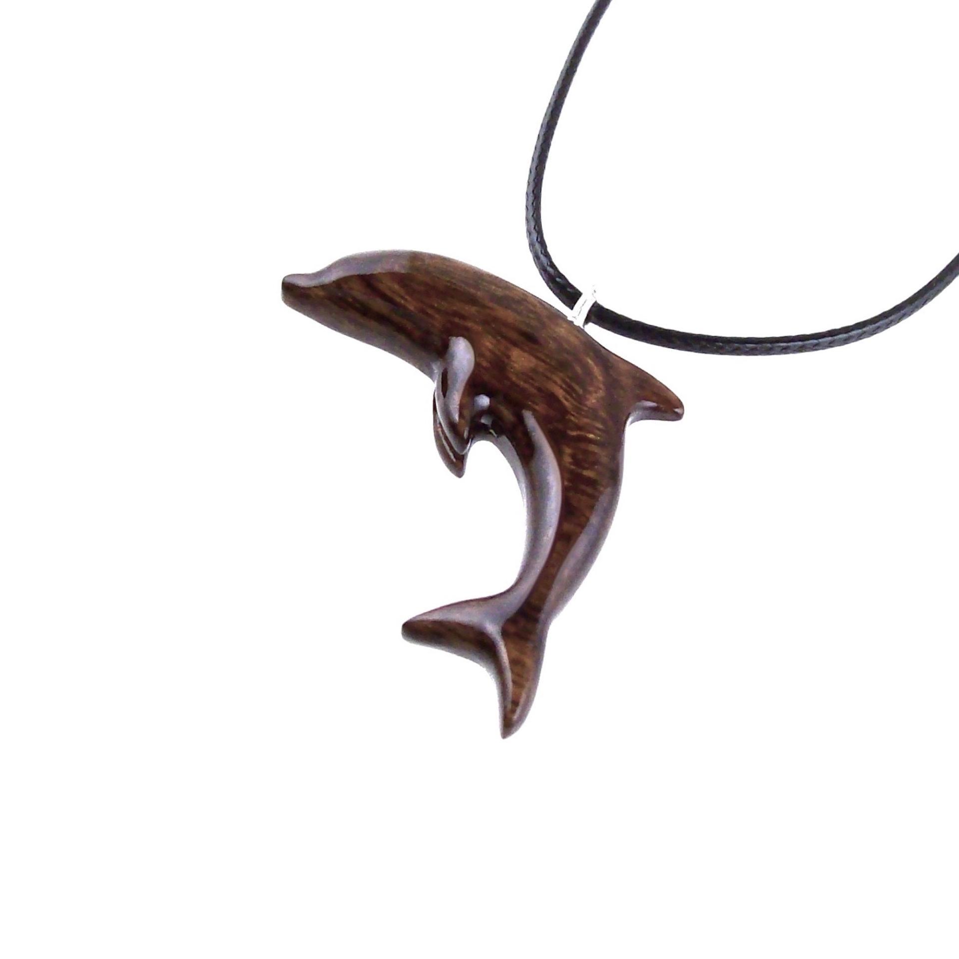 Dolphin Necklace, Hand Carved Wooden Dolphin Pendant, Sea Animal Nautical Wood Jewelry, One of a Kind Gift for Him Her