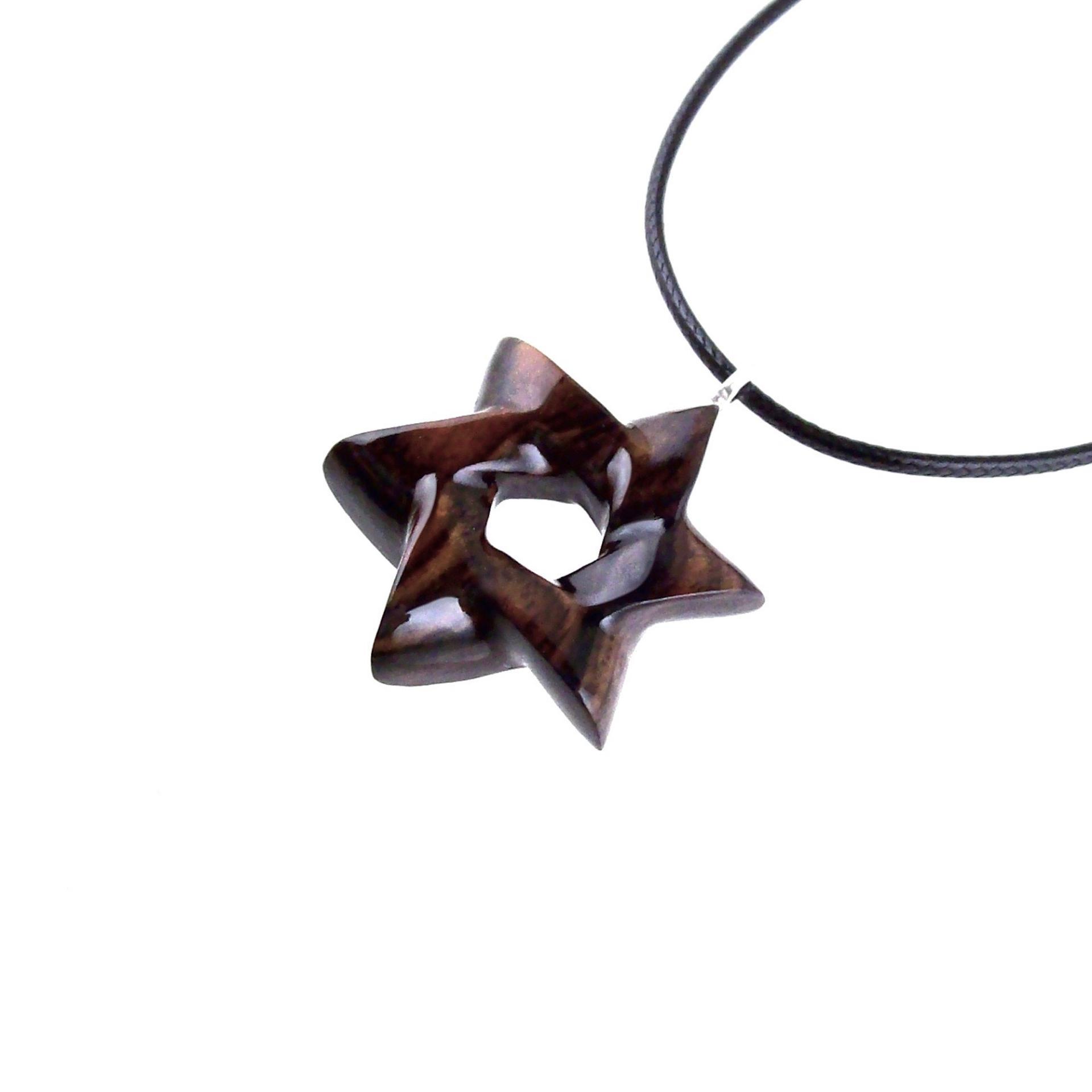 Star of David Pendant, Hand Carved Wooden Jewish Star Necklace for Men or Women, Wood Jewelry