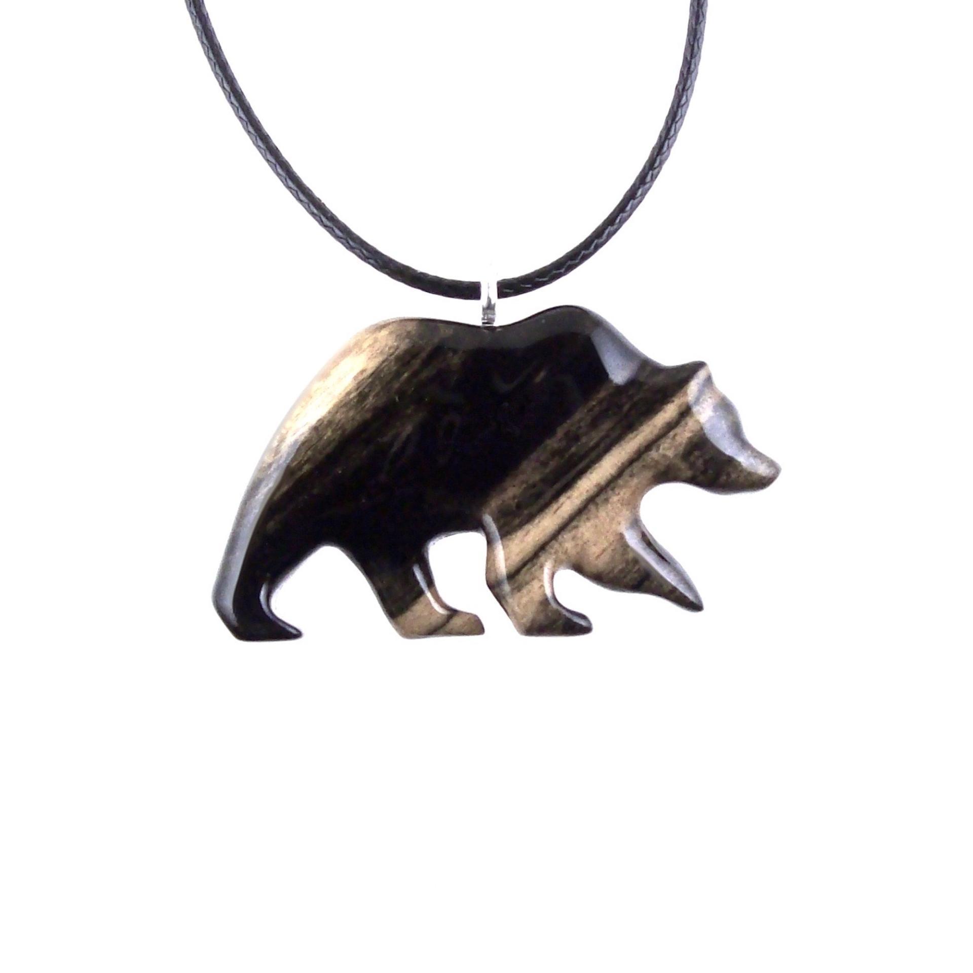 Bear Necklace, Hand Carved Wooden Grizzly Bear Pendant for Men or Women, Woodland Jewelry, Spirit Animal Totem