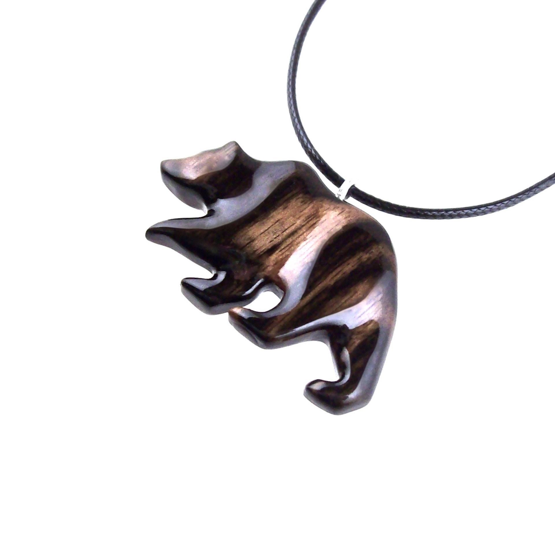 Wooden Grizzly Bear Pendant, Bear Necklace for Men or Women, Hand Carved Wood Jewelry, Totem Spirit Animal in Black with Brown Streaks