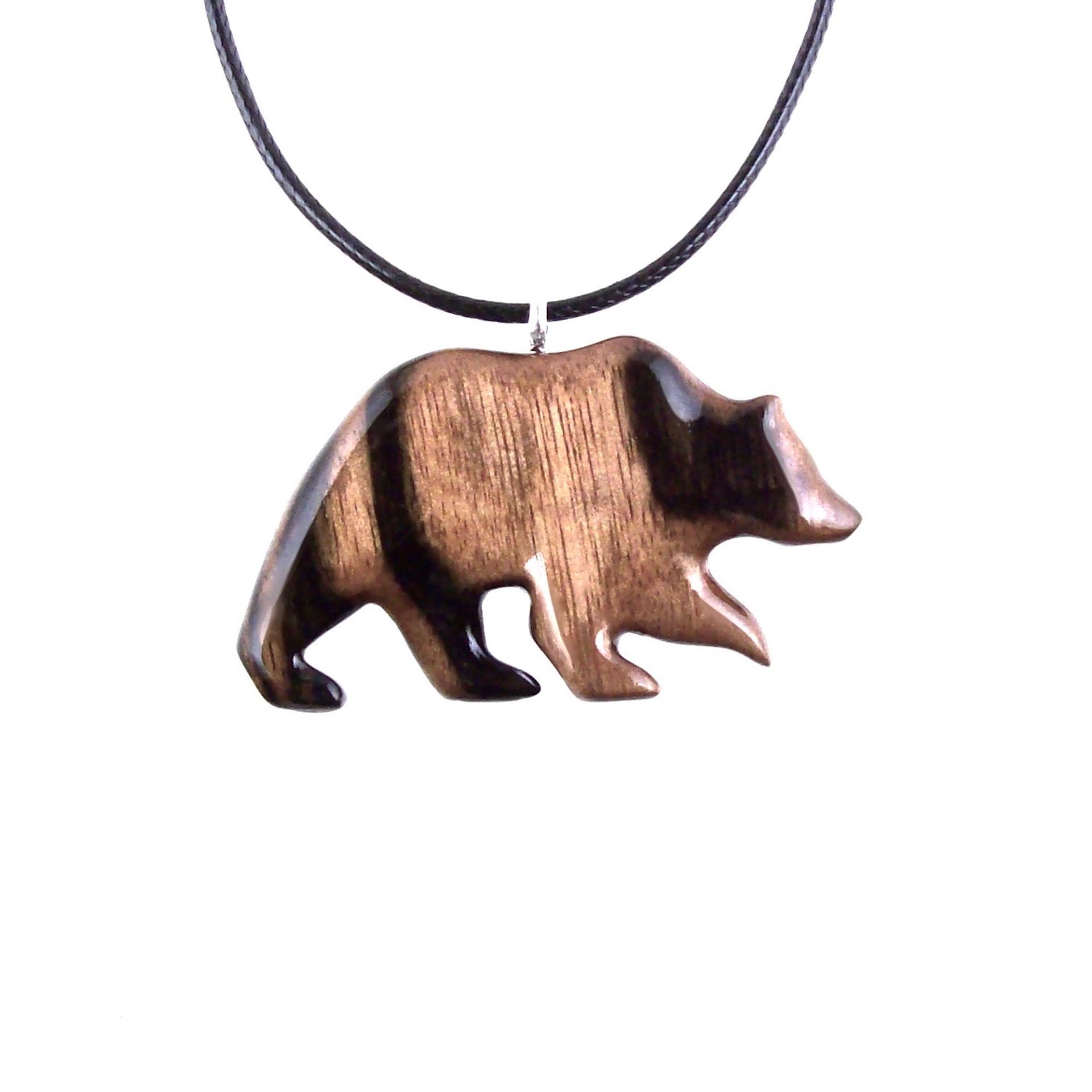 Wooden Grizzly Bear Pendant, Bear Necklace for Men or Women, Hand Carved Wood Jewelry, Totem Spirit Animal in Black with Brown Streaks