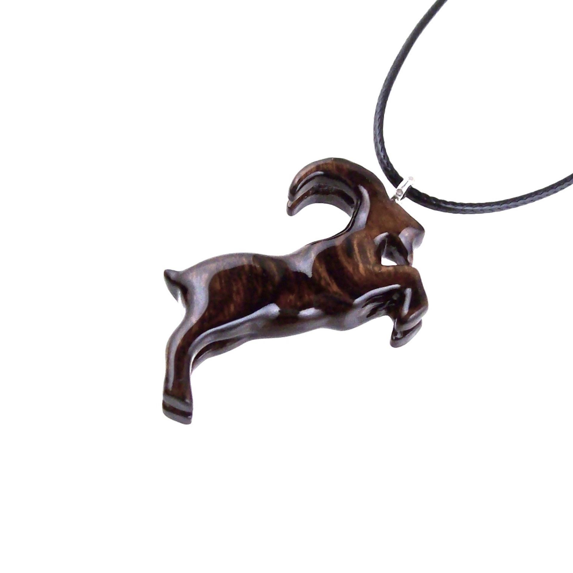 Mountain Goat Pendant, Hand Carved Goat Necklace, Wooden Buck Necklace, Spirit Animal Totem Capricorn Wood Jewelry for Men Women