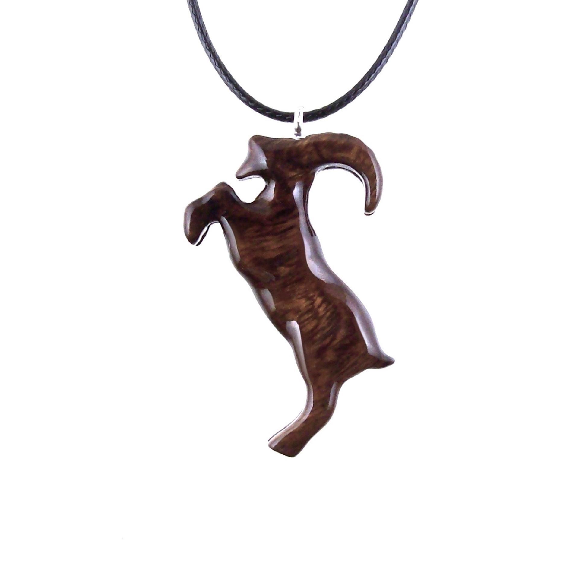 Mountain Goat Pendant, Hand Carved Goat Necklace, Wooden Buck Necklace, Spirit Animal Totem Capricorn Wood Jewelry for Men Women