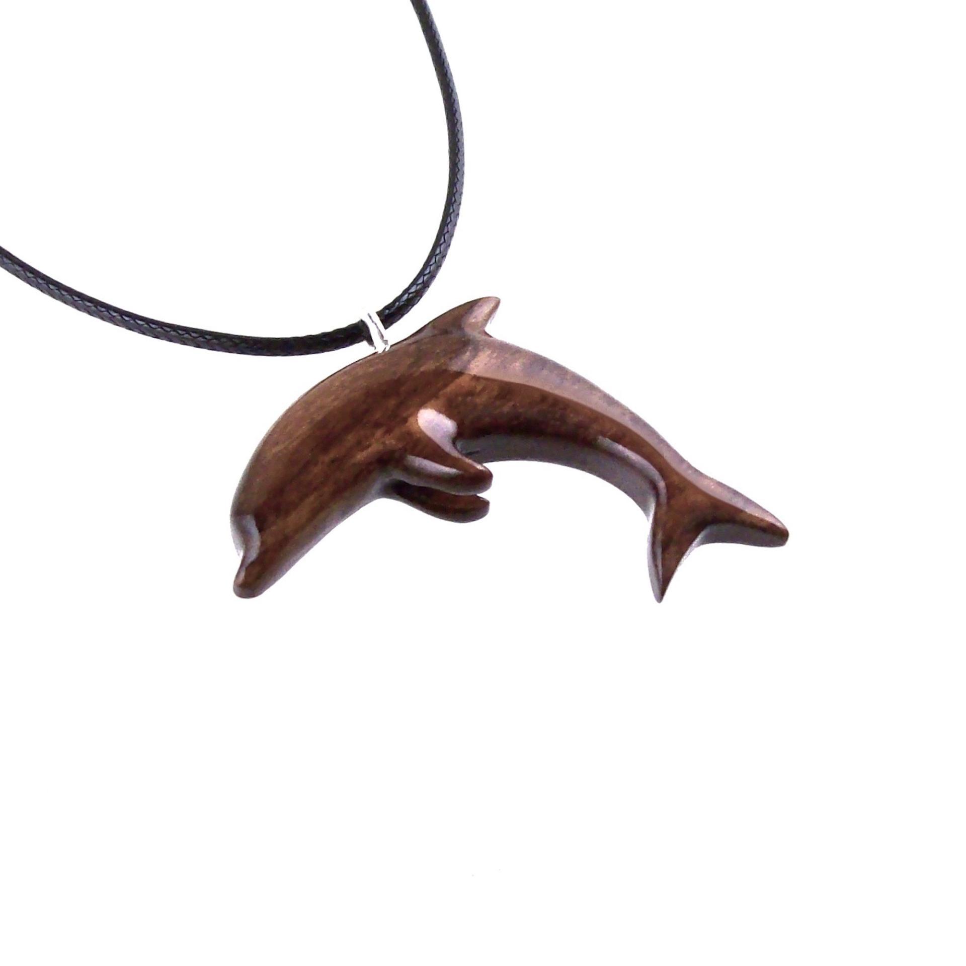 Hand Carved Dolphin Necklace, Wooden Dolphin Pendant for Men Women, Sea Animal Wood Jewelry, Nautical Gift for Him Her