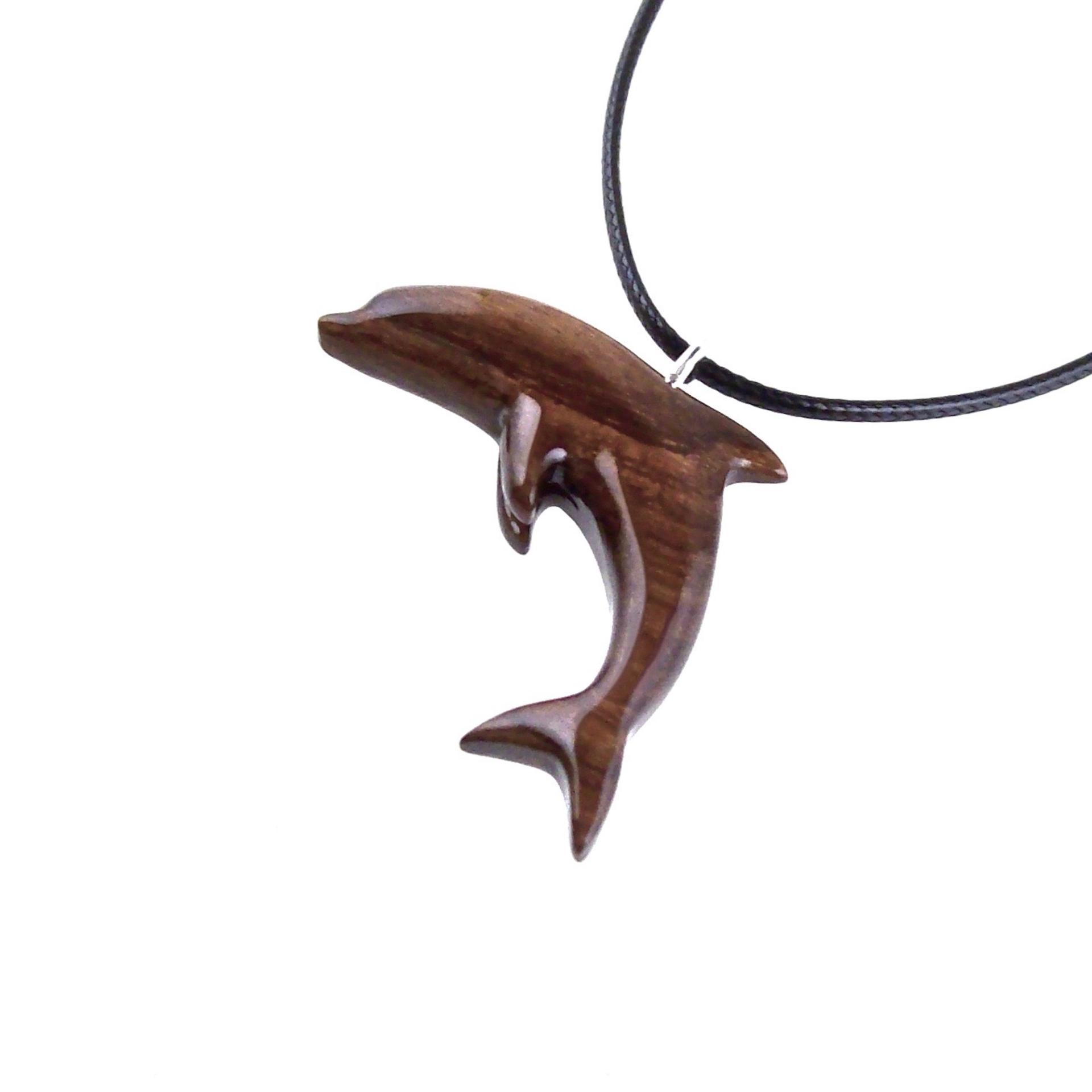 Hand Carved Dolphin Necklace, Wooden Dolphin Pendant for Men Women, Sea Animal Wood Jewelry, Nautical Gift for Him Her